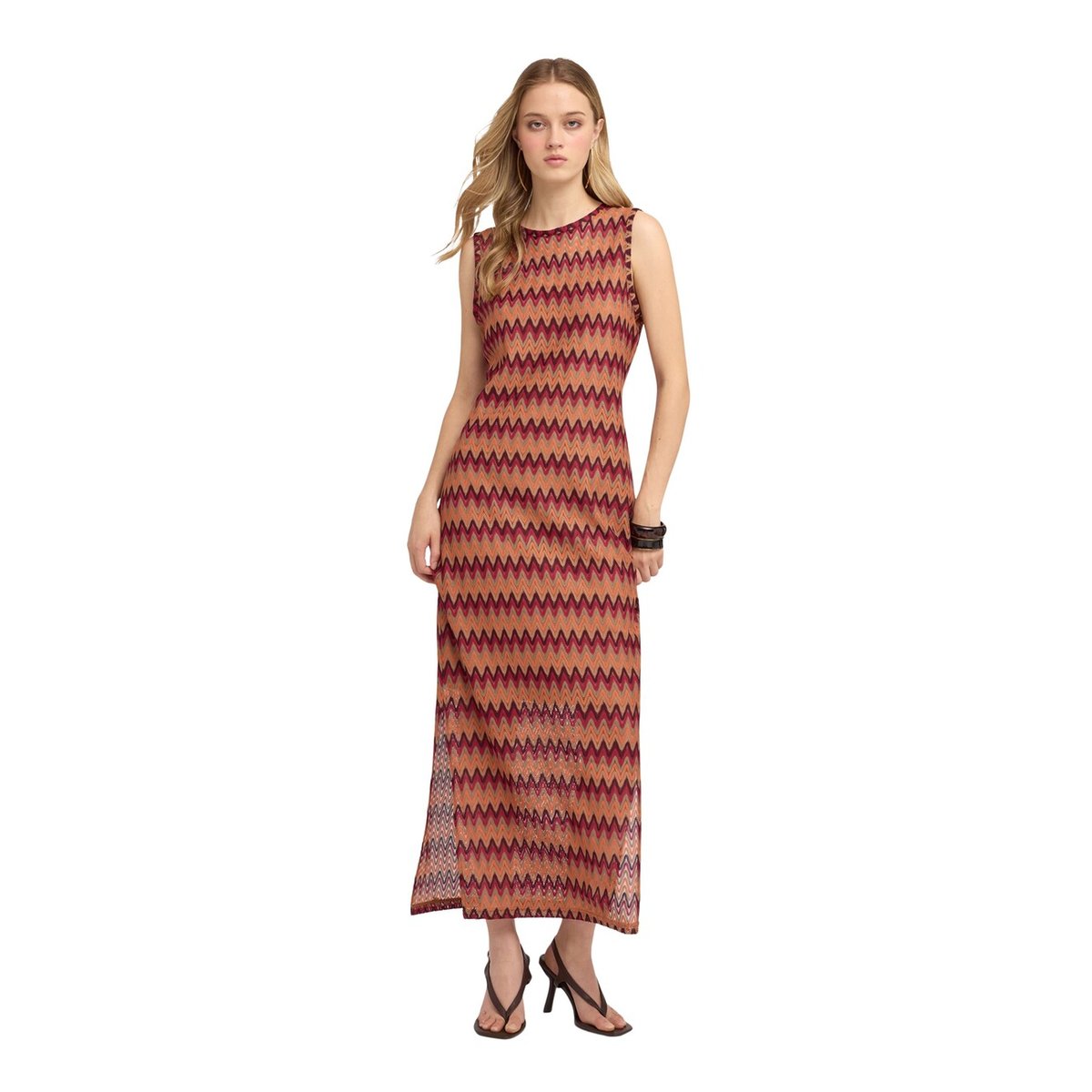 Robe longue motif chevron orange soleil, MOTIVI