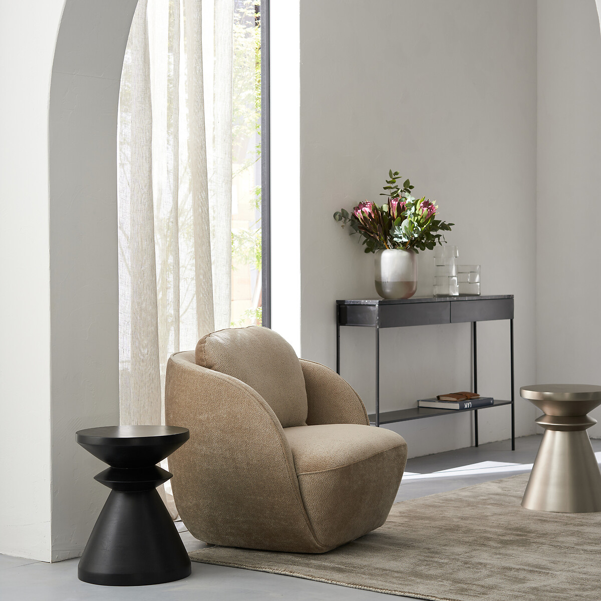 Fauteuil boule tissu velours, Alpine beige shiitake, AM.PM