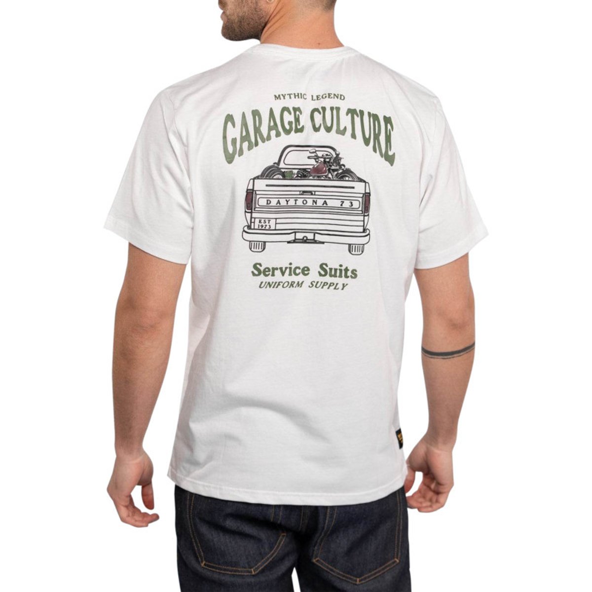 T-shirt Jerry en coton blanc à coupe droite pourvu d'un col rond blanc, DAYTONA