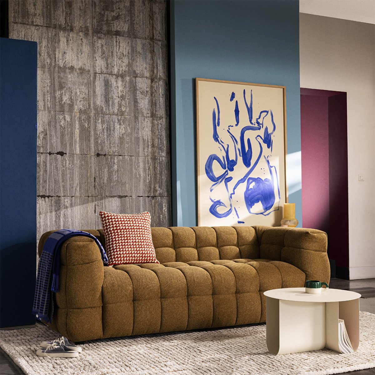 Canapé droit 3 places en tissu- BOLLY bronze, DRAWER