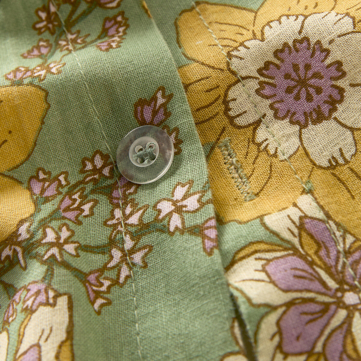 Housse de couette en coton/lin lavé, Rosemary vert imprimé fleurs, LA REDOUTE INTERIEURS