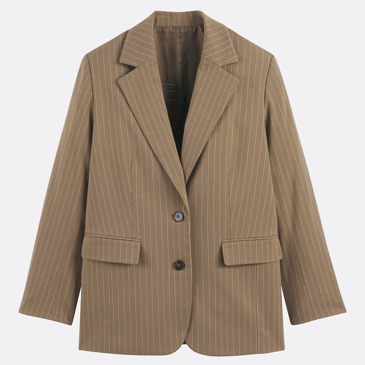 Blazer long oversize, rayé, Signature CLEANDRE rayé caramel, LA REDOUTE COLLECTIONS