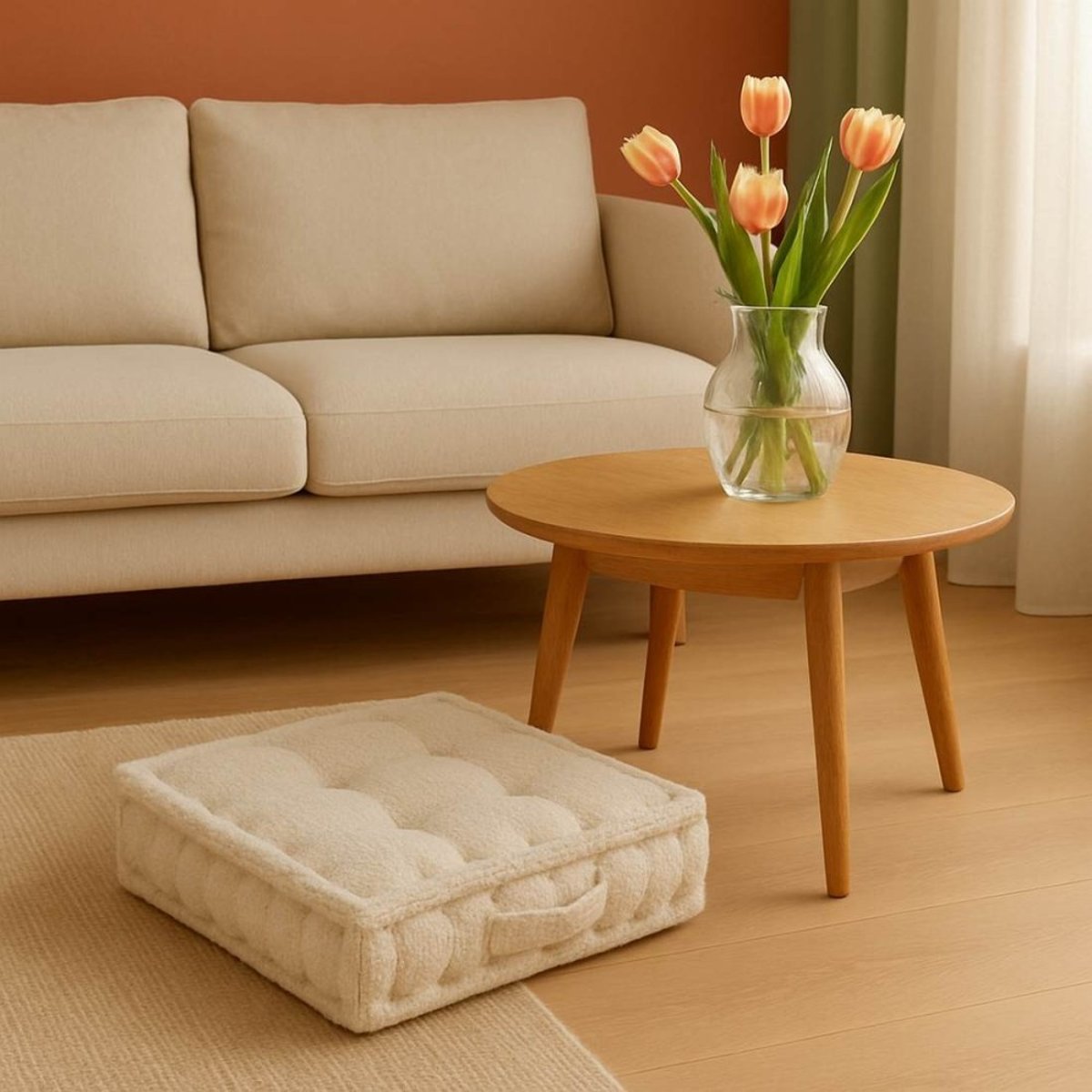 Coussin de sol tissu bouclette 40x40cm beige, ORNAMI