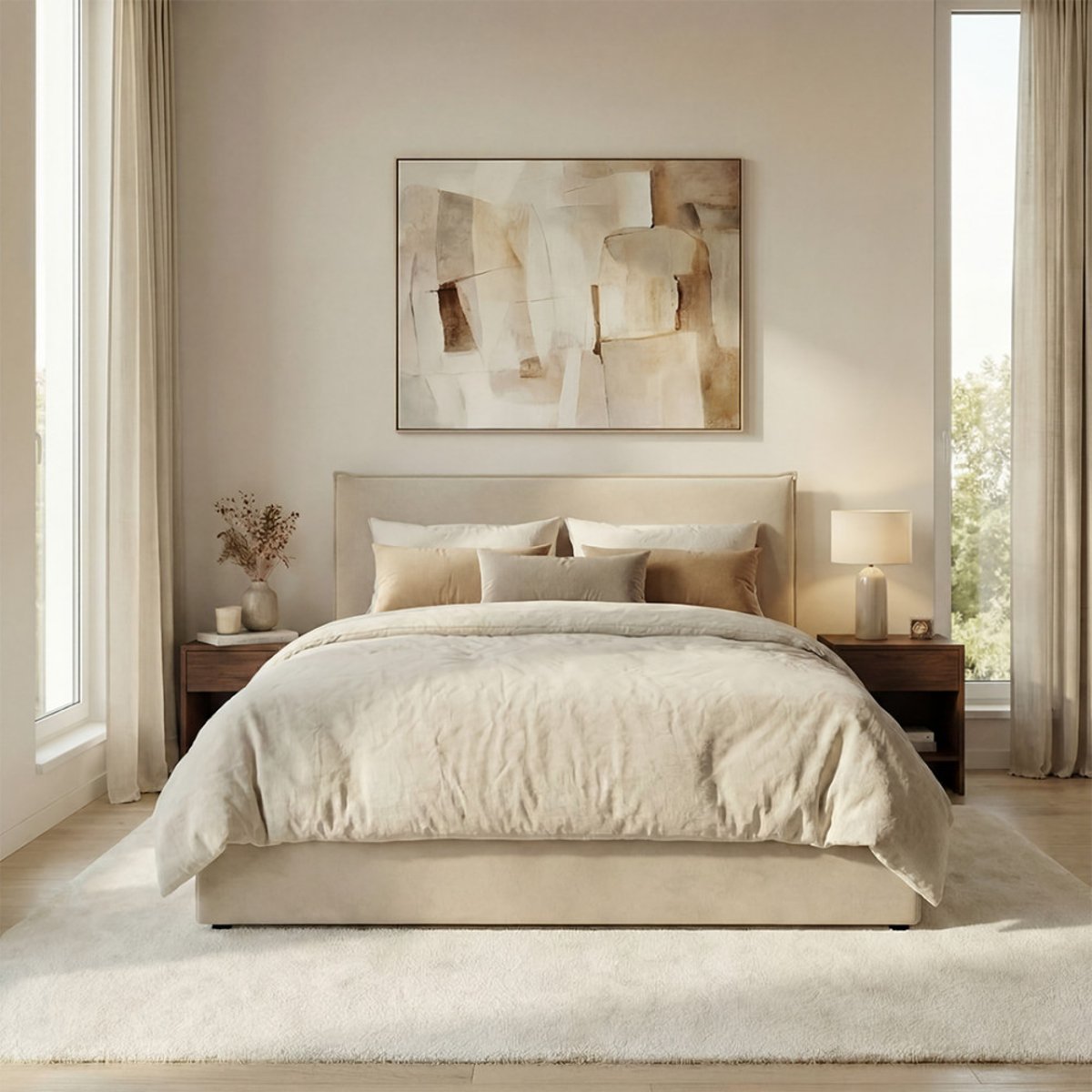 Lit coffre en tissu 160x200cm- CAMA beige, DRAWER