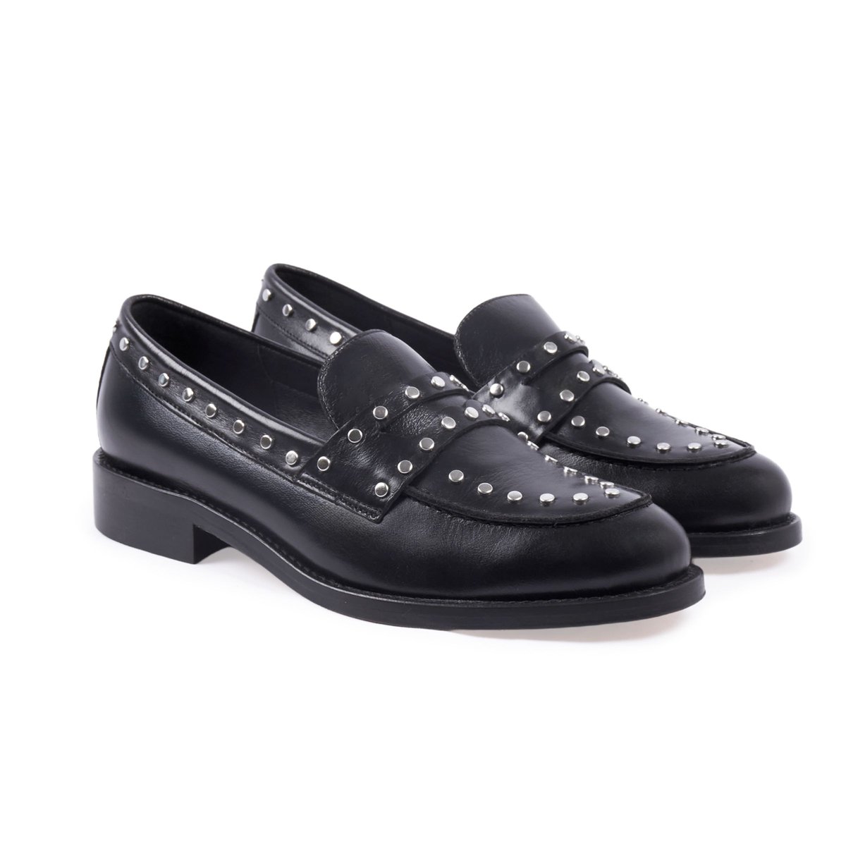 Mocassins cuir clouté noir, JULES & JENN