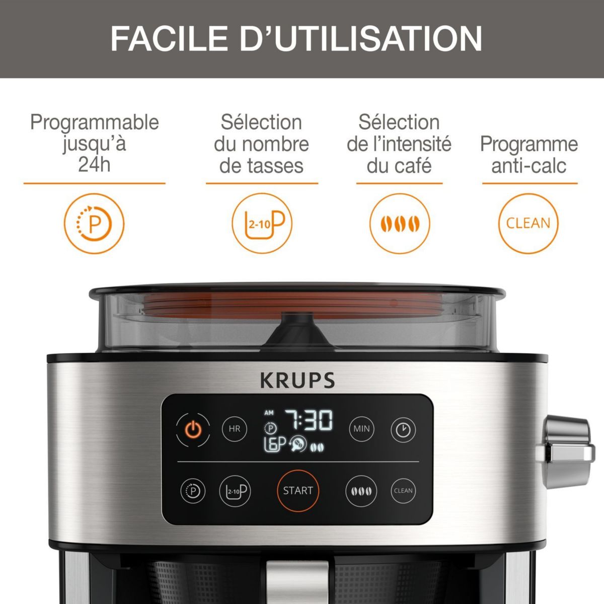Cafetière Programmable Km760d10 Aroma Partner gris, KRUPS