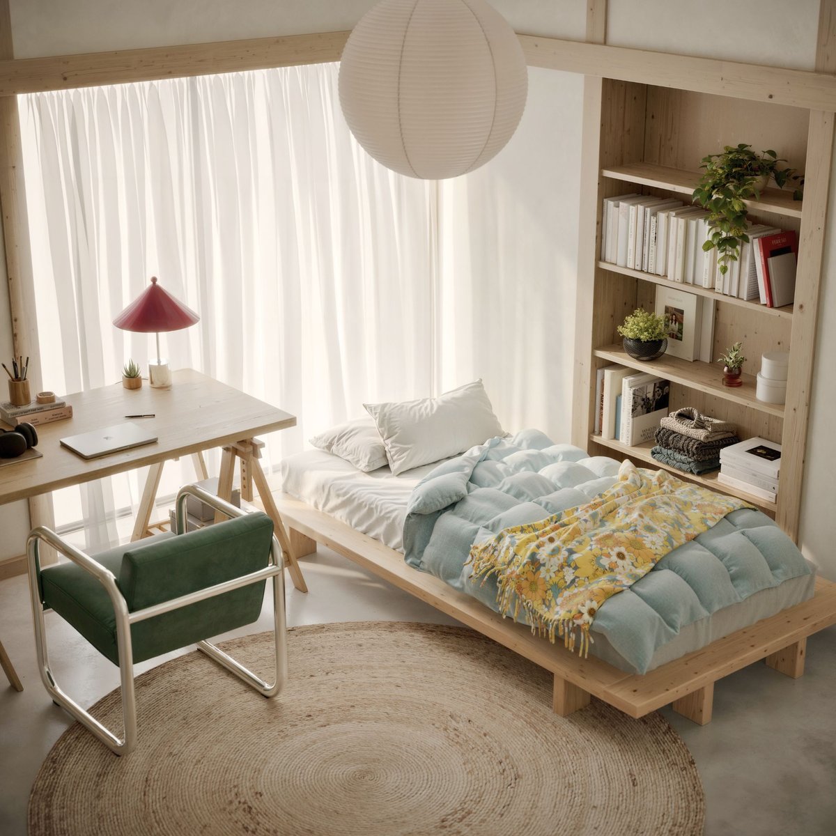 Lit futon JAPAN enfant en pin massif 90x200, sommier inclus  - JAPAN bois clair, KARUP DESIGN