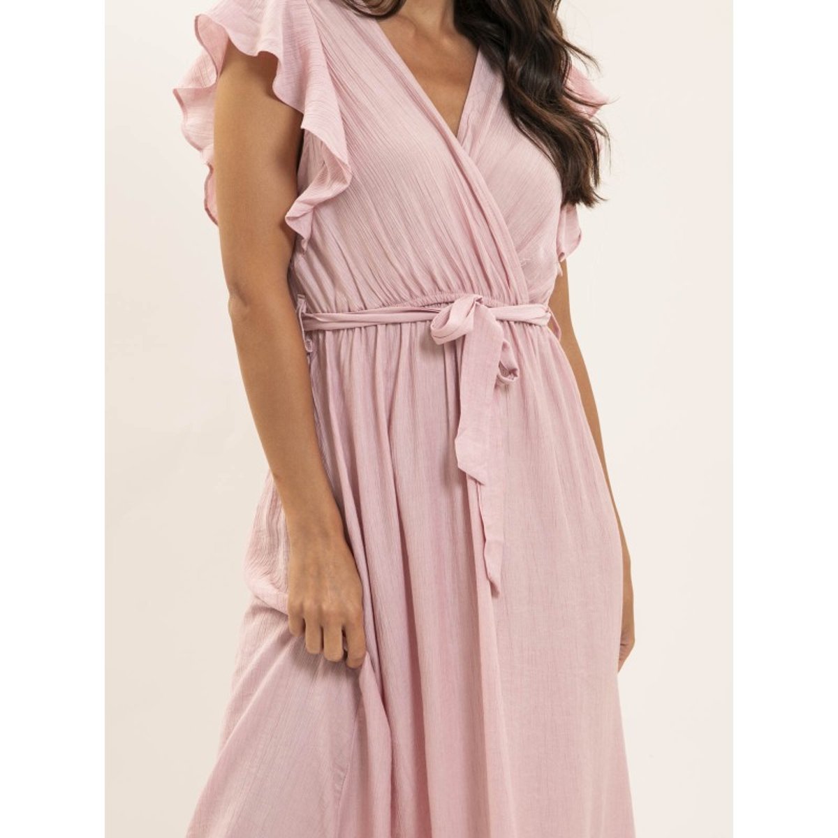 Robe Longue Cache-coeur Avec Ceinture Iteria rose, DONA LISA