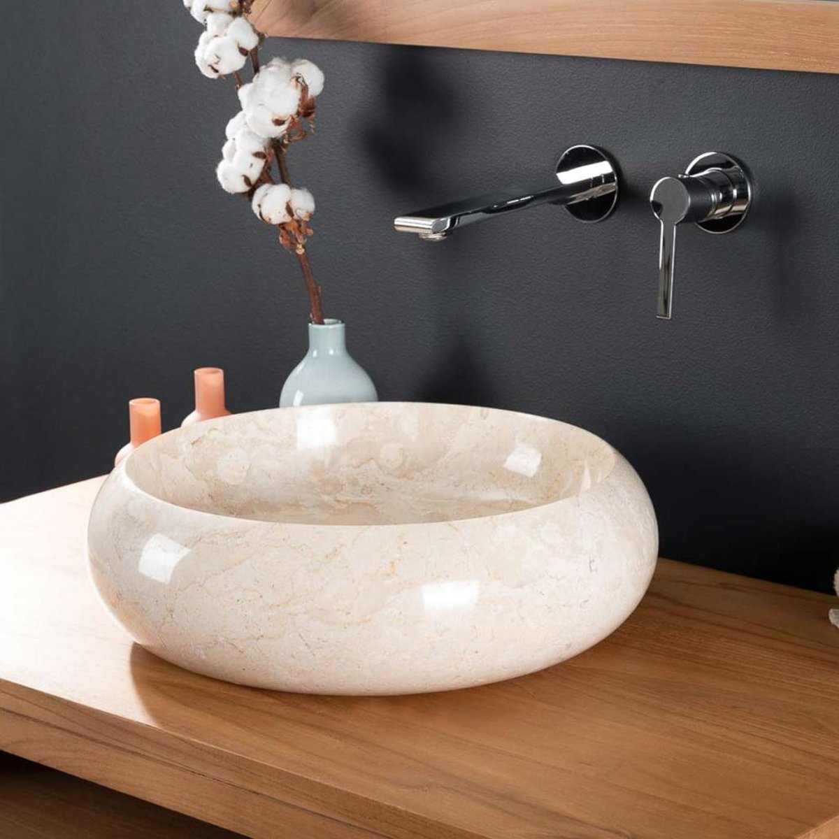 Vasque en marbre ronde à poser VENISE crème, WANDA COLLECTION