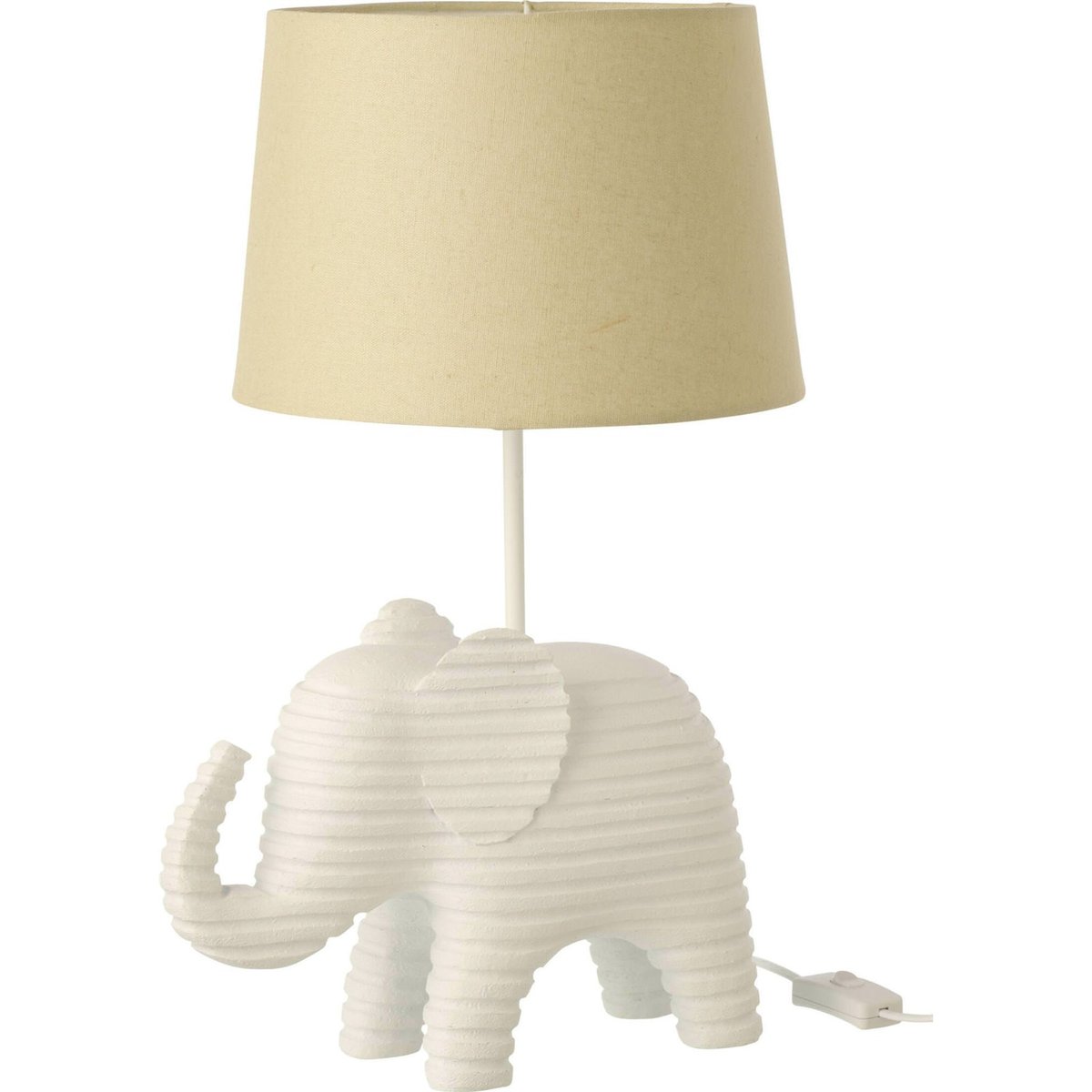 Lampe de table éléphant en résine blanc avec abat-jour beige, RECOLLECTION