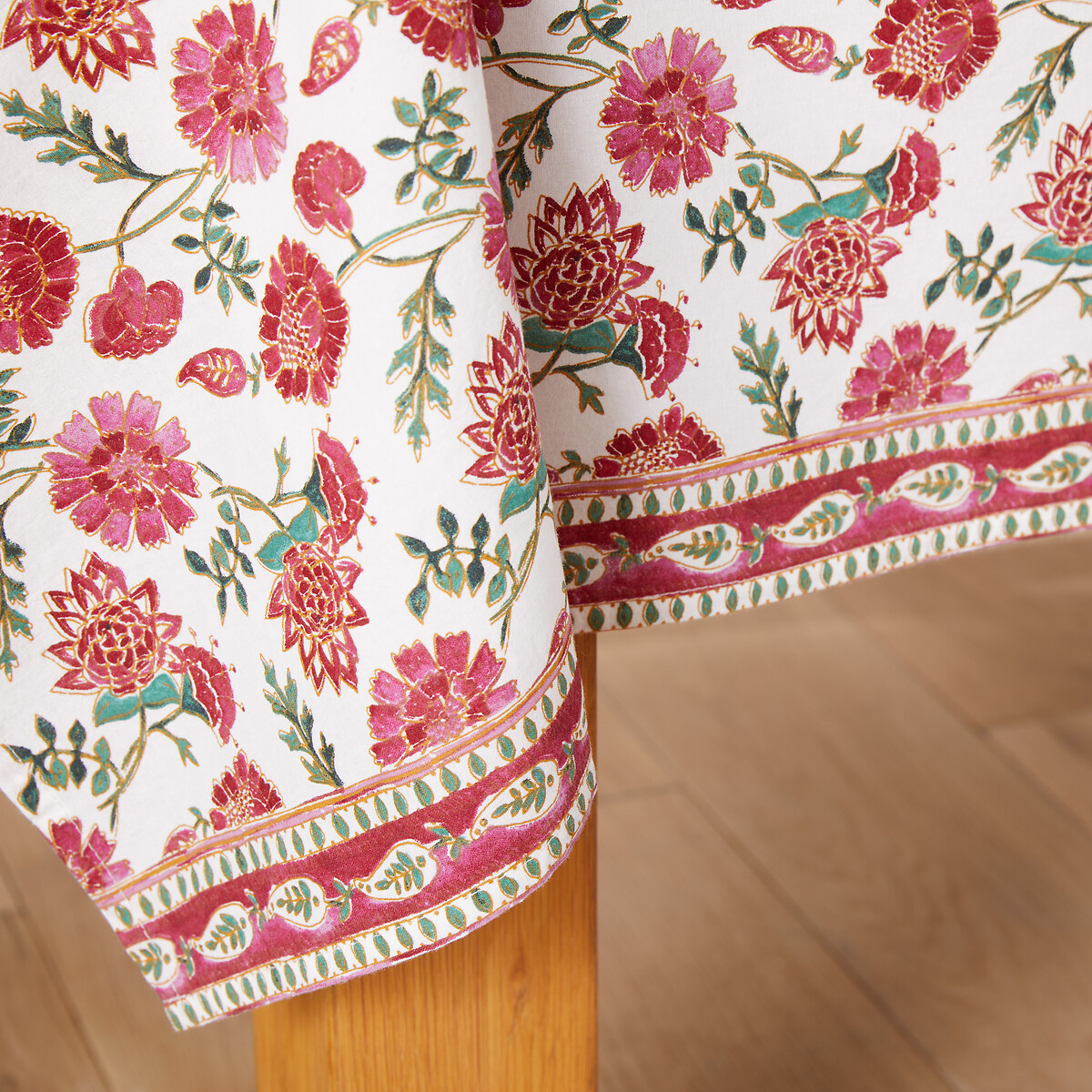Nappe imprimée coton lavé, Bhojan blanc/rouge, LA REDOUTE INTERIEURS