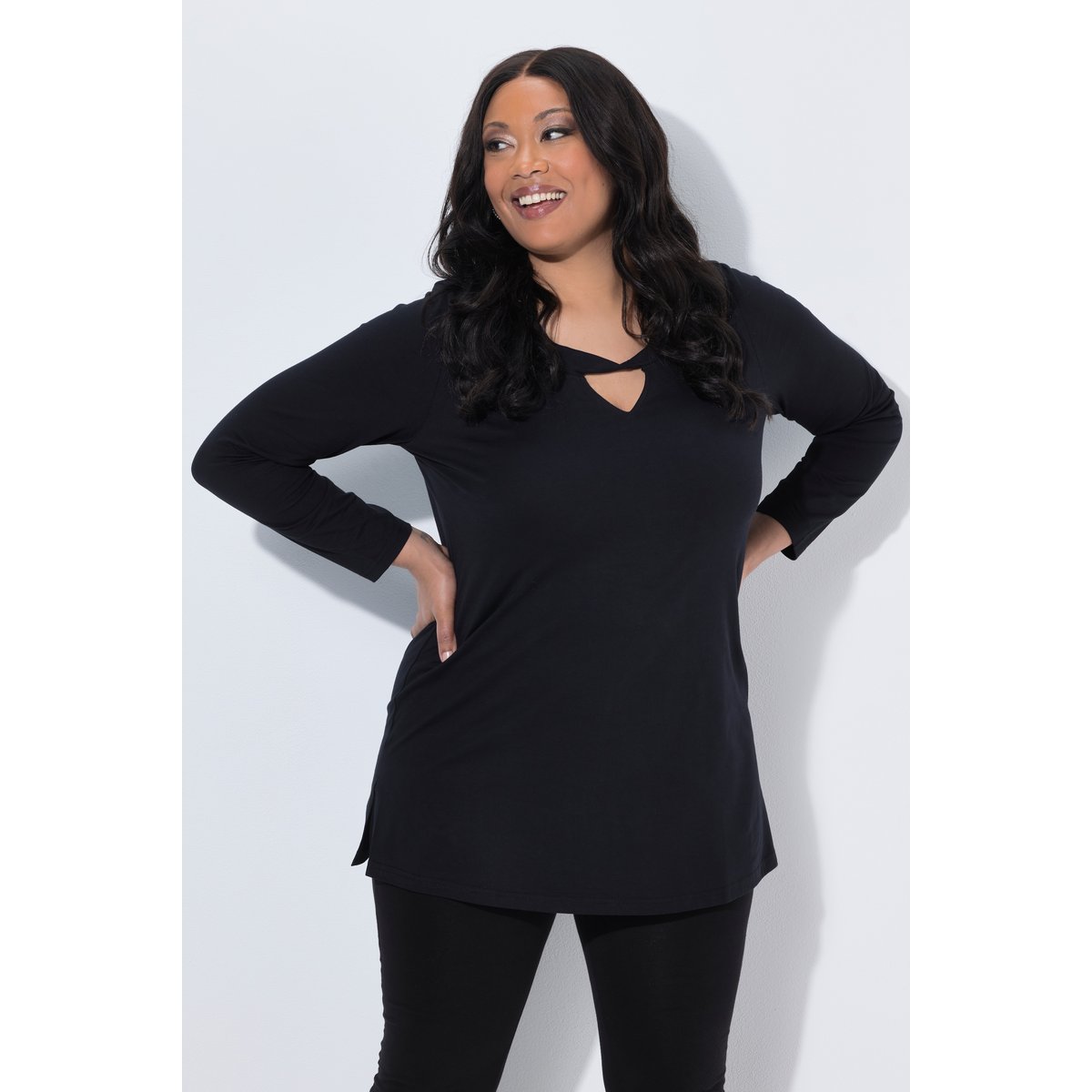 T-shirt long manches longues et col montant noir, ULLA POPKEN