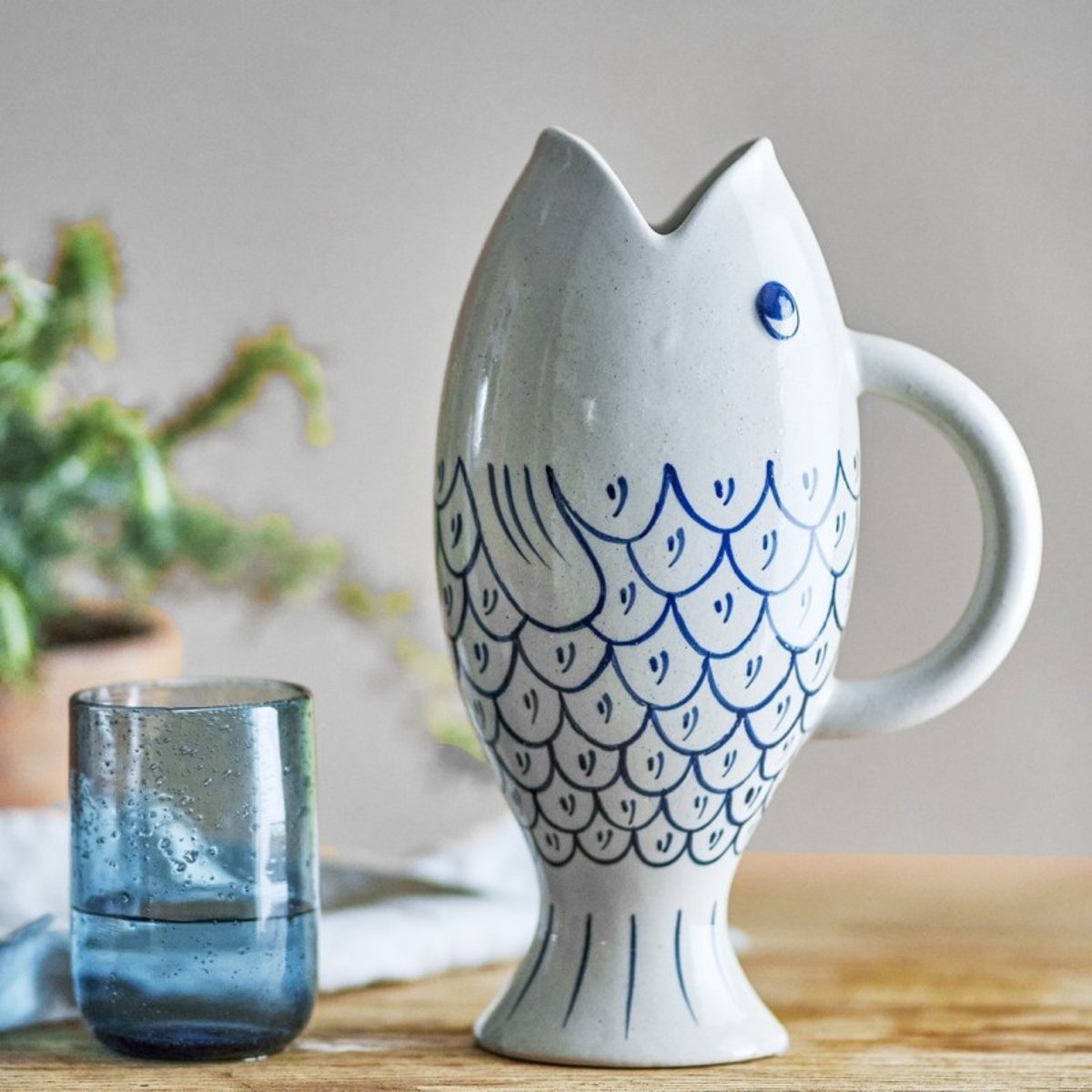 Pichet poisson céramique EIMY bleu, BLOOMINGVILLE
