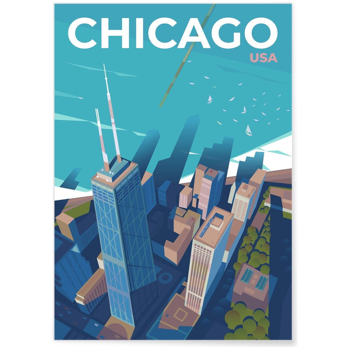 Affiche ville Chicago 3 blanc, L'AFFICHERIE