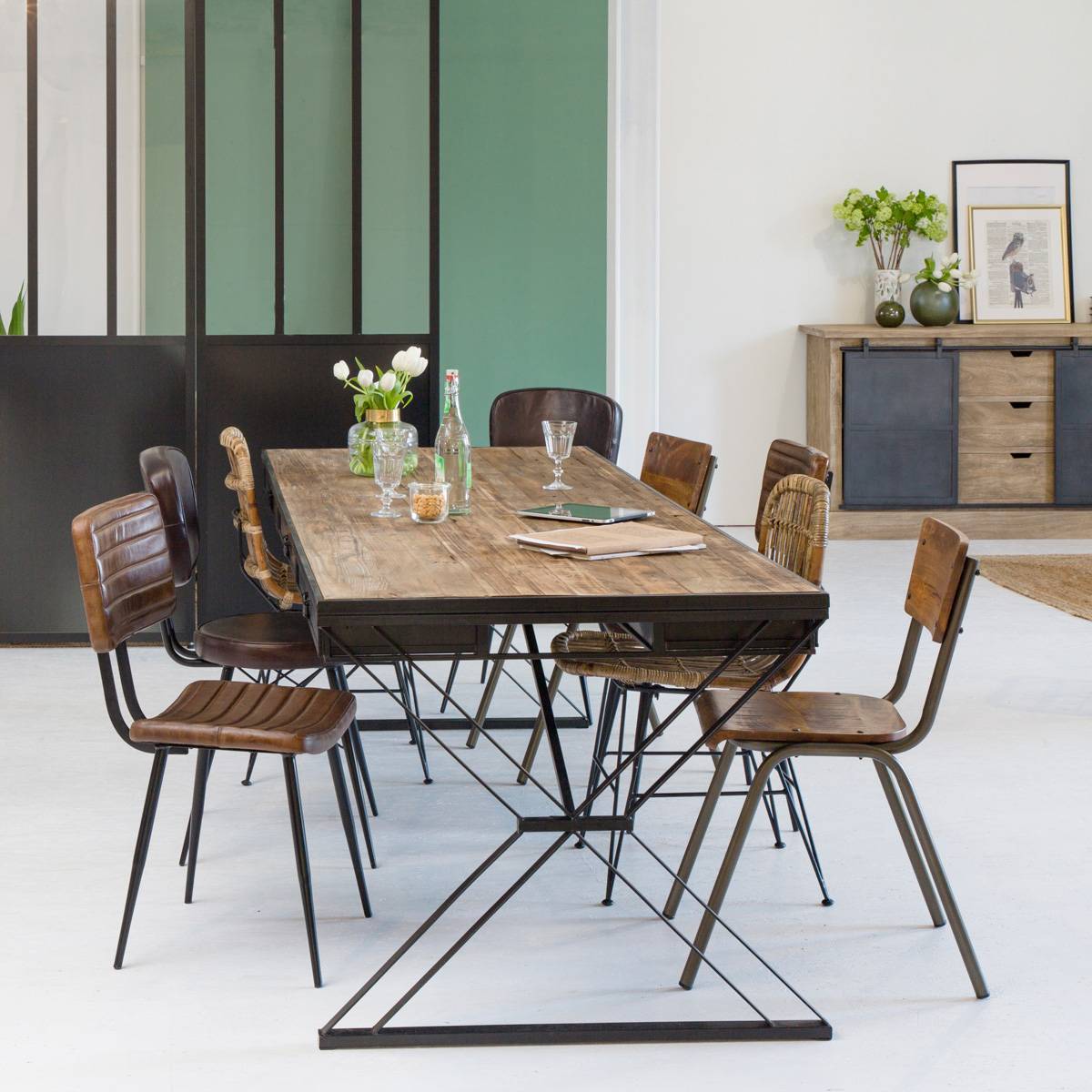 Lot de 2 chaises en métal MARCUS bois clair, MADE IN MEUBLES 