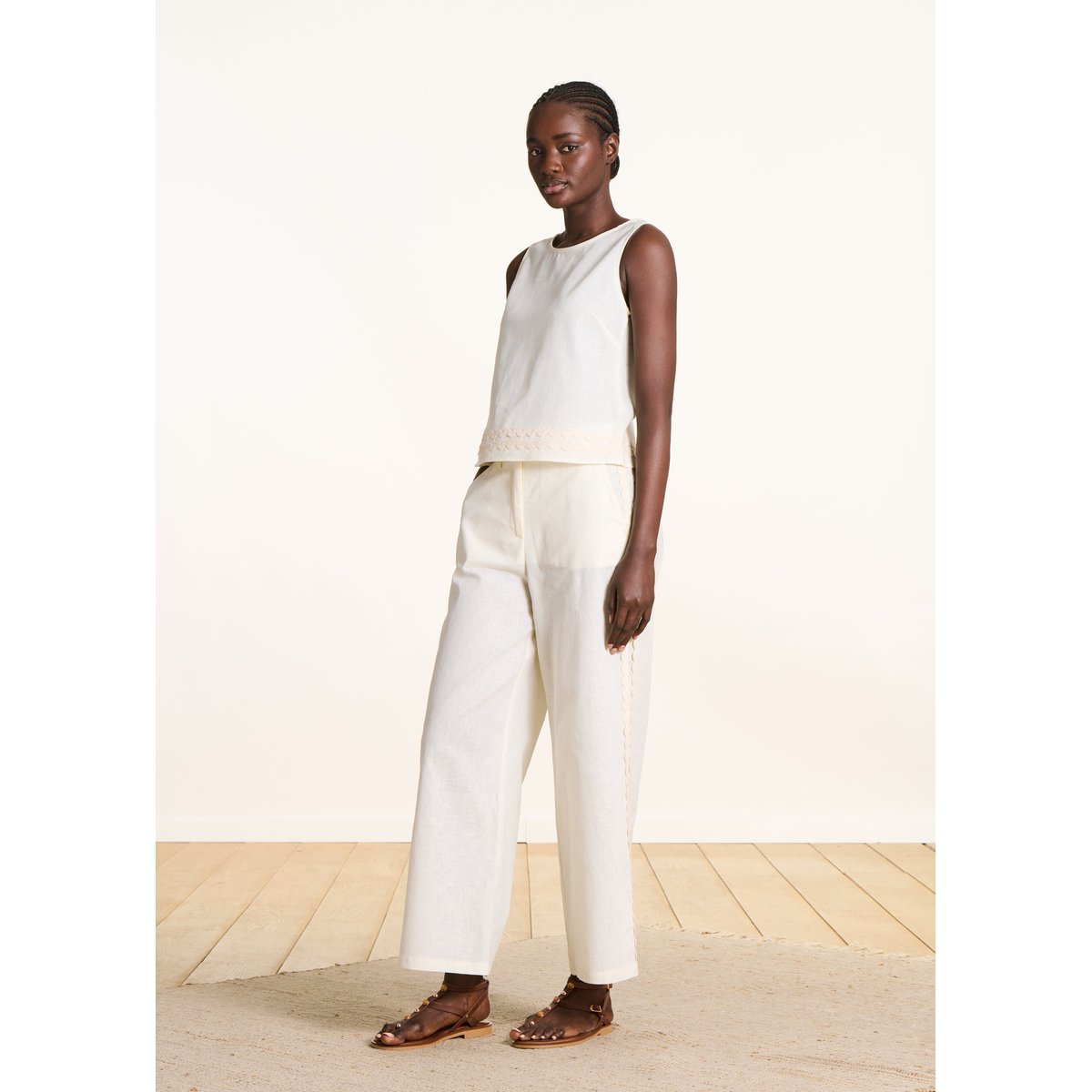 Top sans manches en lin et coton ecru, LA FEE MARABOUTEE