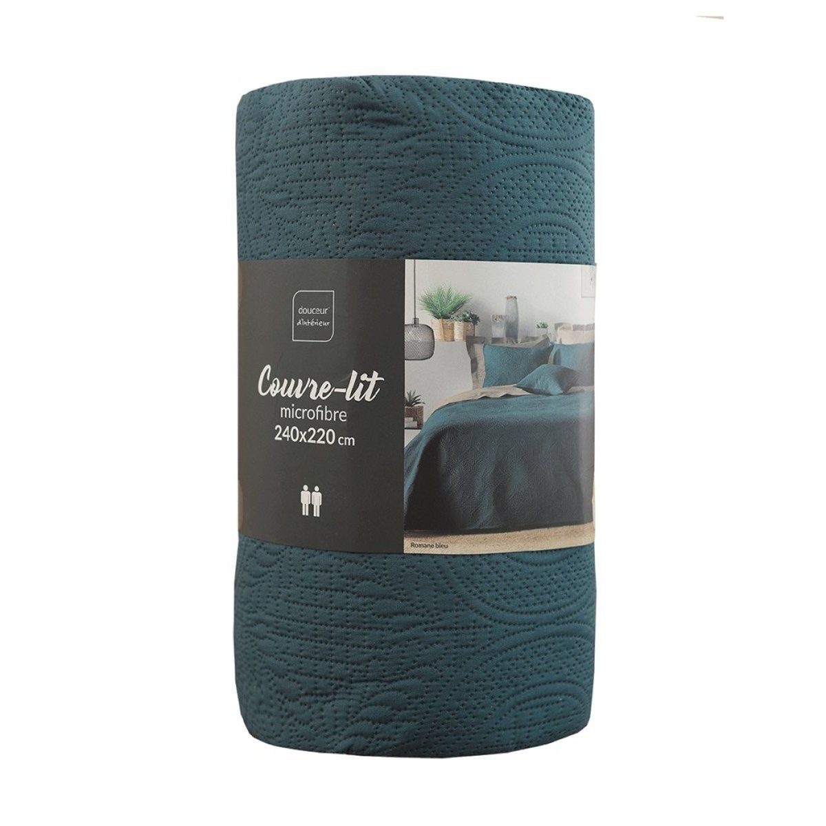 Couvre-lit 2 Personnes Matelassé 220x240 Microfibre Unie Romane Rose bleu, DECORATIE