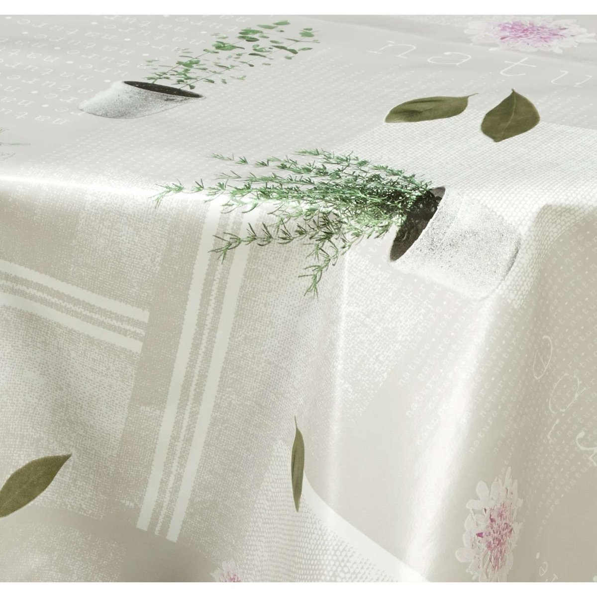 Nappe en toile cirée ronde AROMATIC ecru, TOILINUX