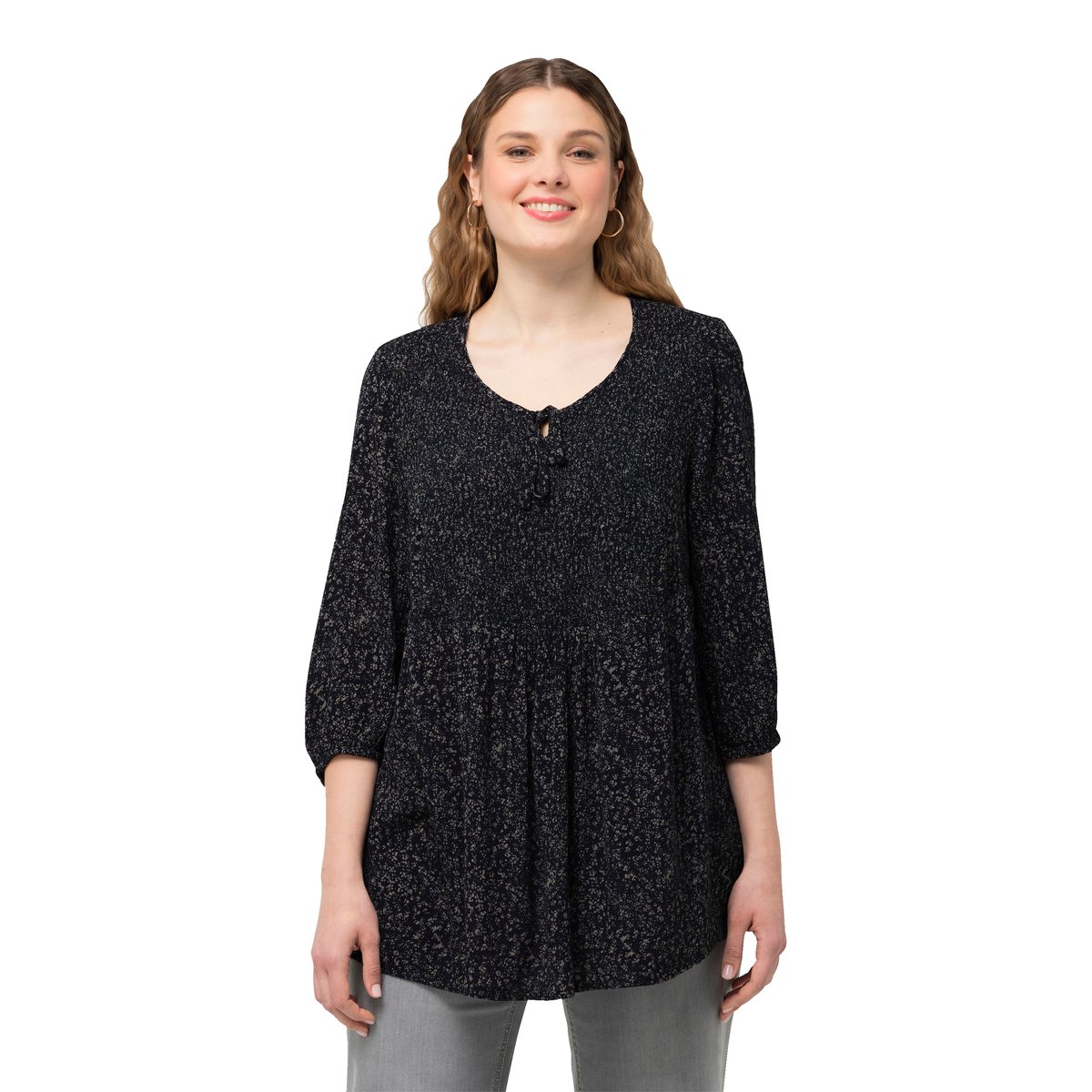 Blouse smockée à pois noir, ULLA POPKEN