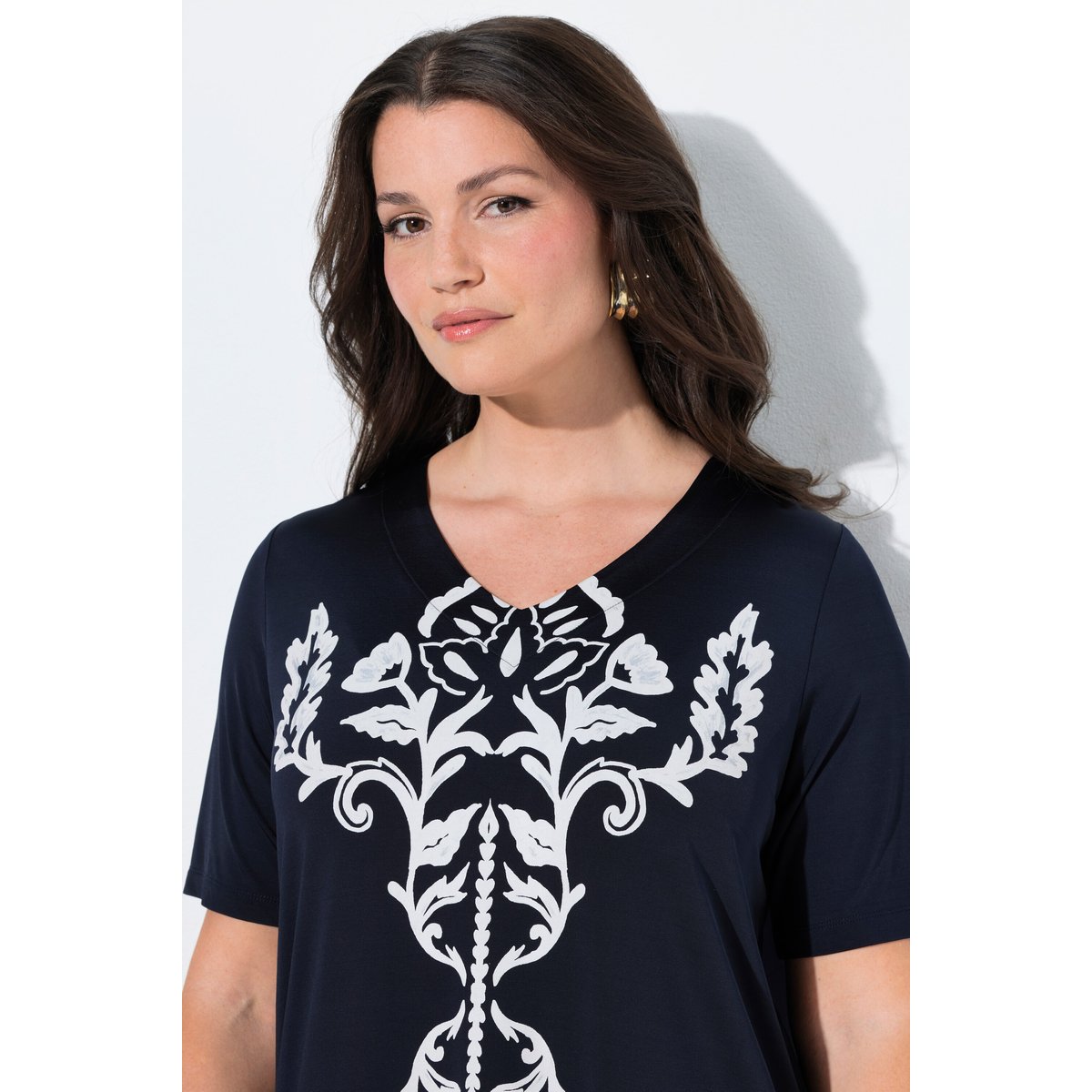 T-shirt avec imprimé, au tombé fluide marine foncé, ULLA POPKEN