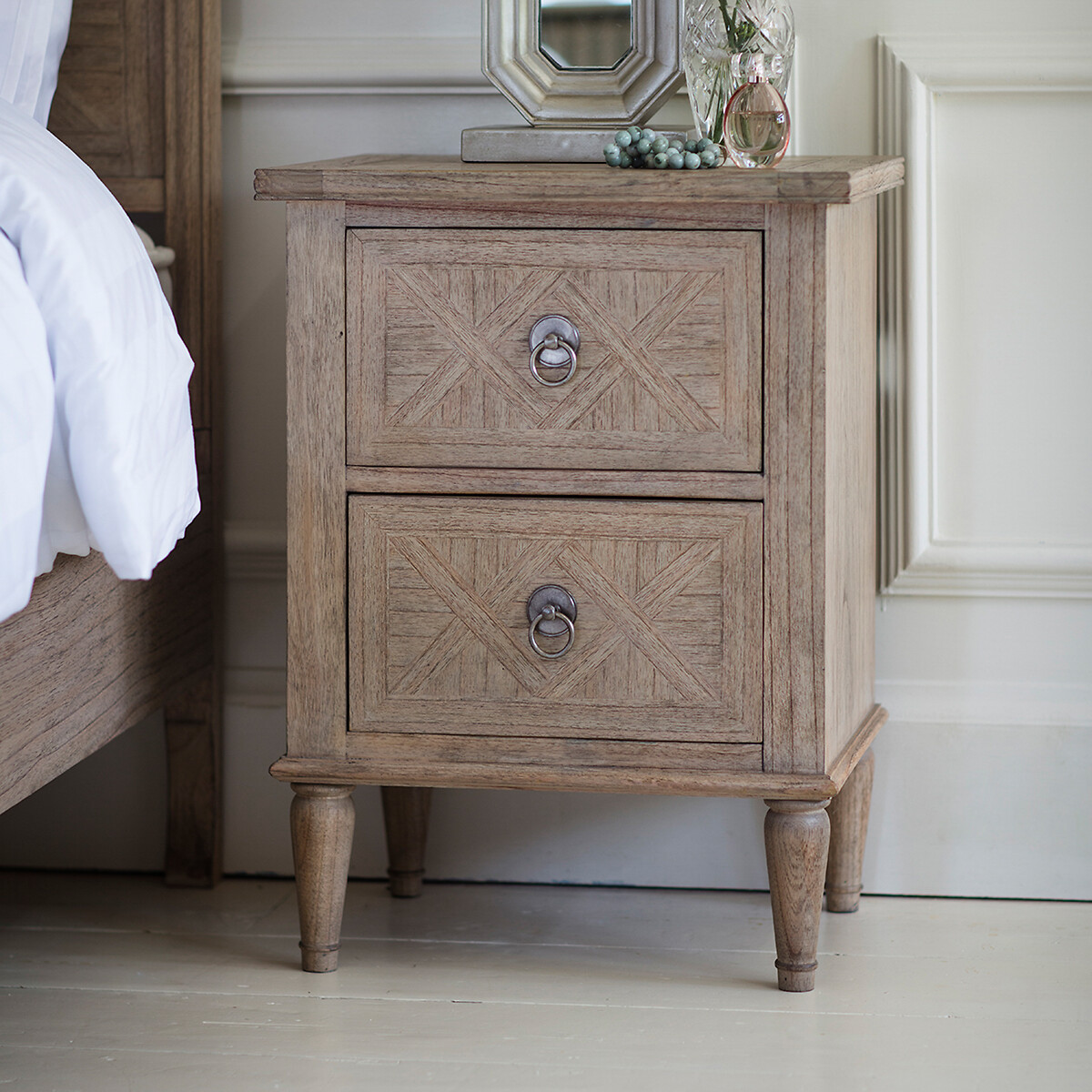Nashik 2 Drawer Ash Wood Parquet Bedside Table natural, ÉDITÉ