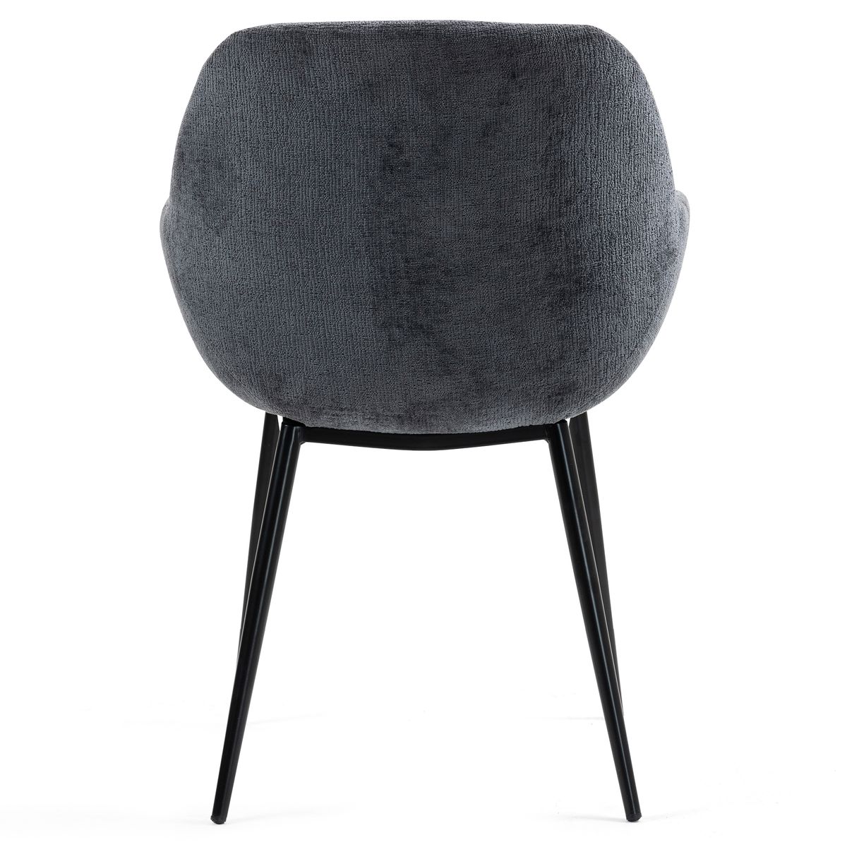 Chaise repas avec accoudoirs tissu chenille pied métal gris foncé, ZAGO