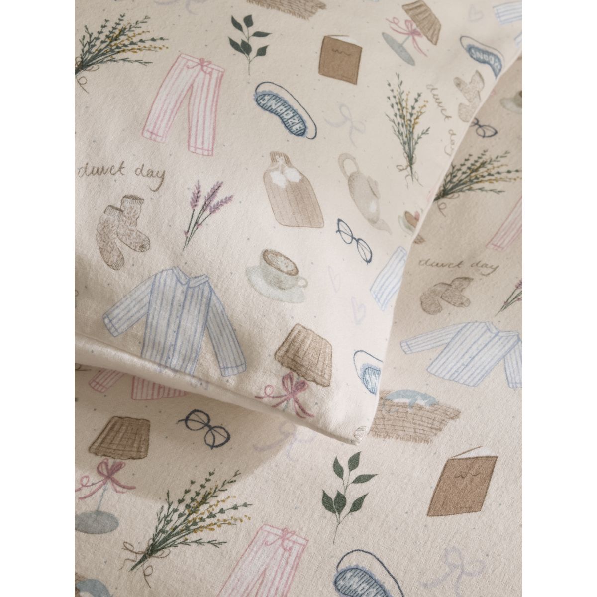 Parure housse et taie en coton brossé à motif naturel, NEXT