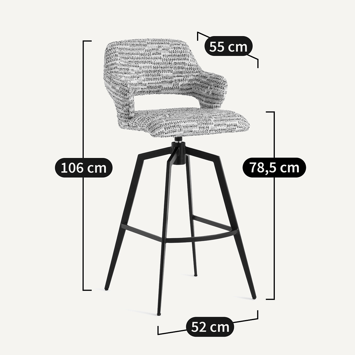 Fauteuil de bar pivotant toile nattée, Asyar ficelle, AM.PM