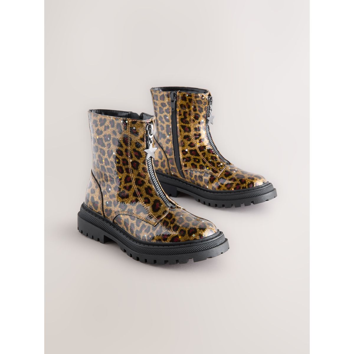 Bottines zippées sur le devant imprimé léopard, NEXT