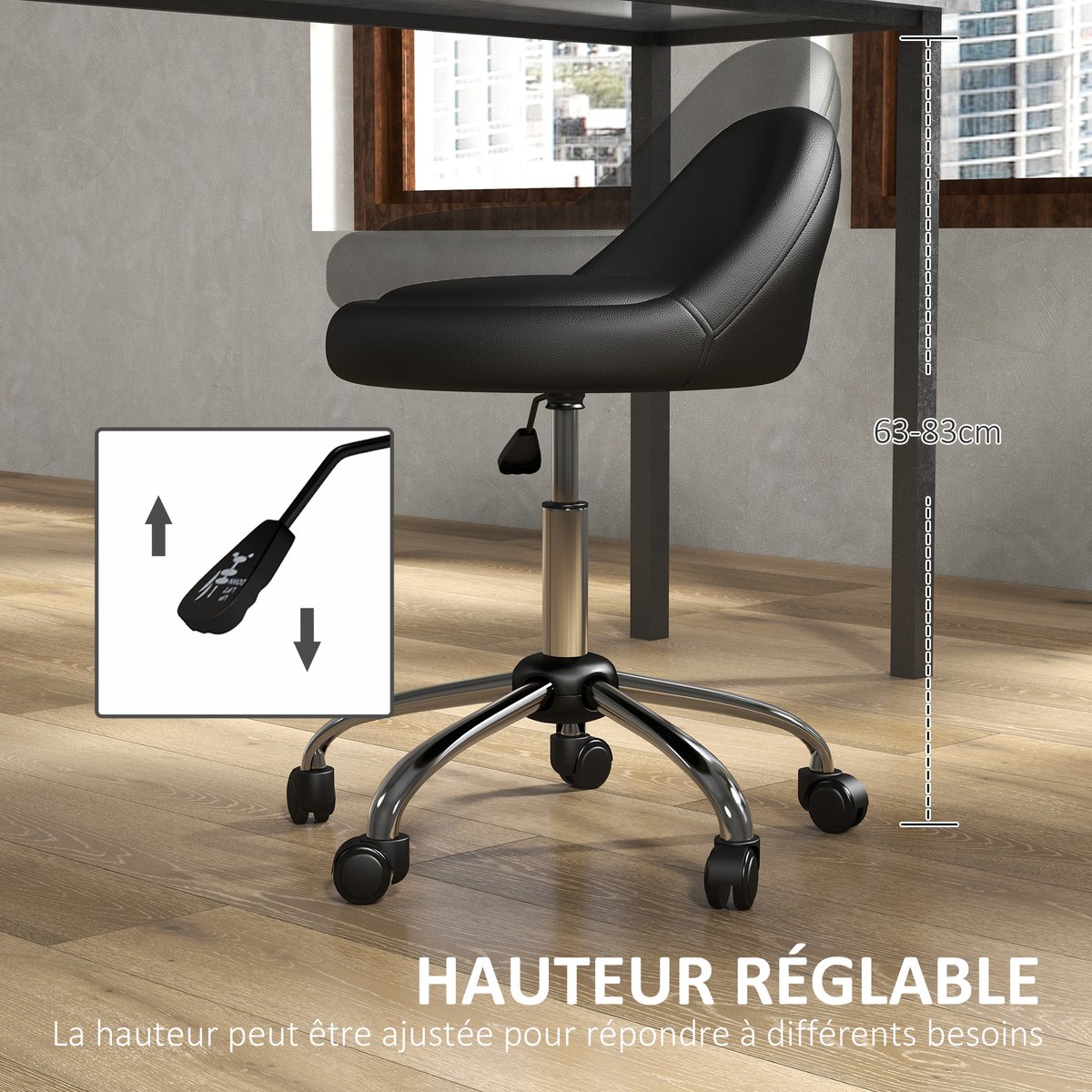 Tabouret de salon Revêtement synthétique noir, HOMCOM