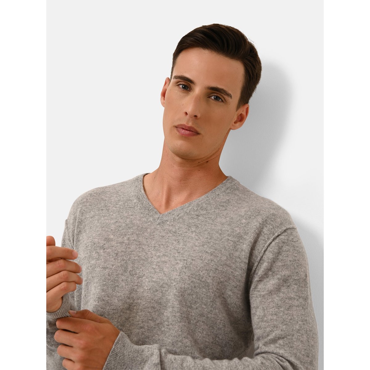 Pull Col V Nuage Chiné Tom gris chiné, JUST CASHMERE