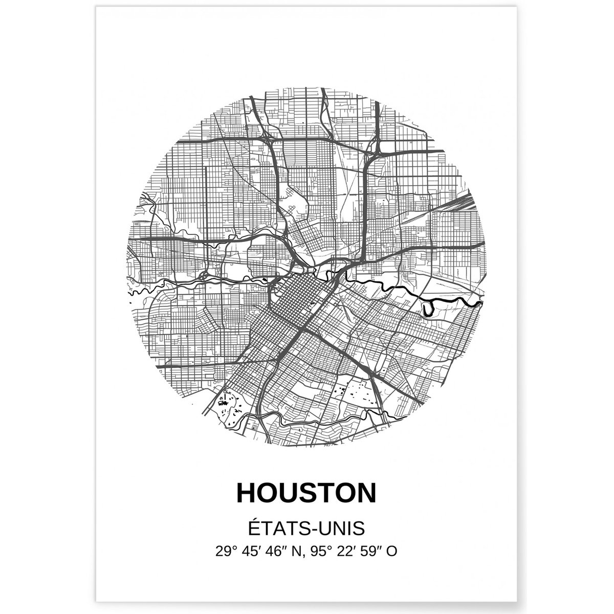 Affiche Carte Houston blanc, L'AFFICHERIE