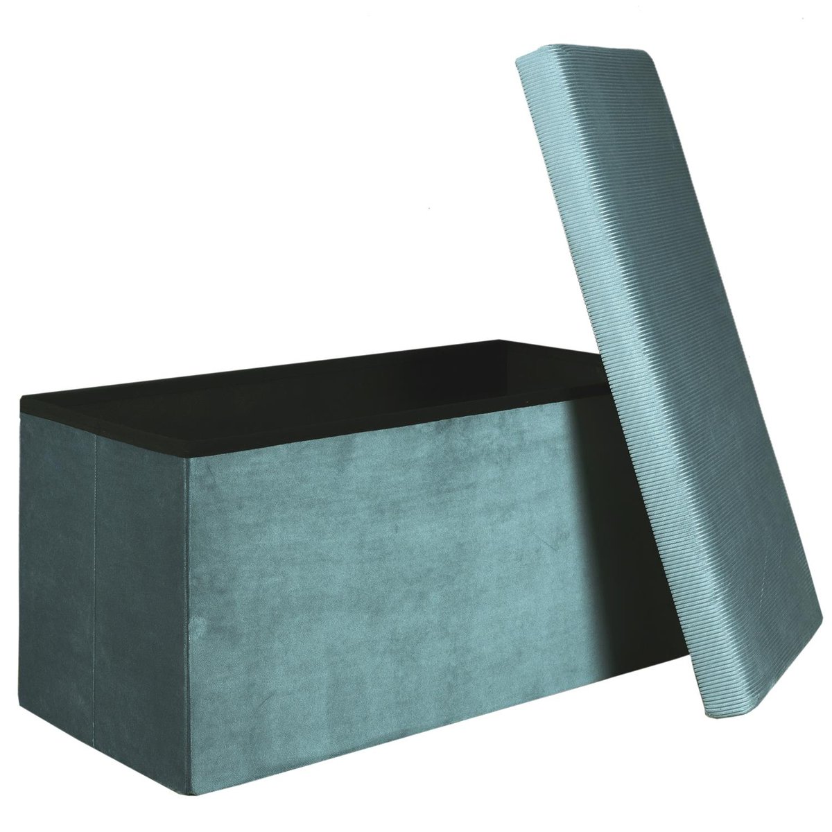 Banc coffre de rangement pliable en velours côtelé GIULIA bleu, EDEN