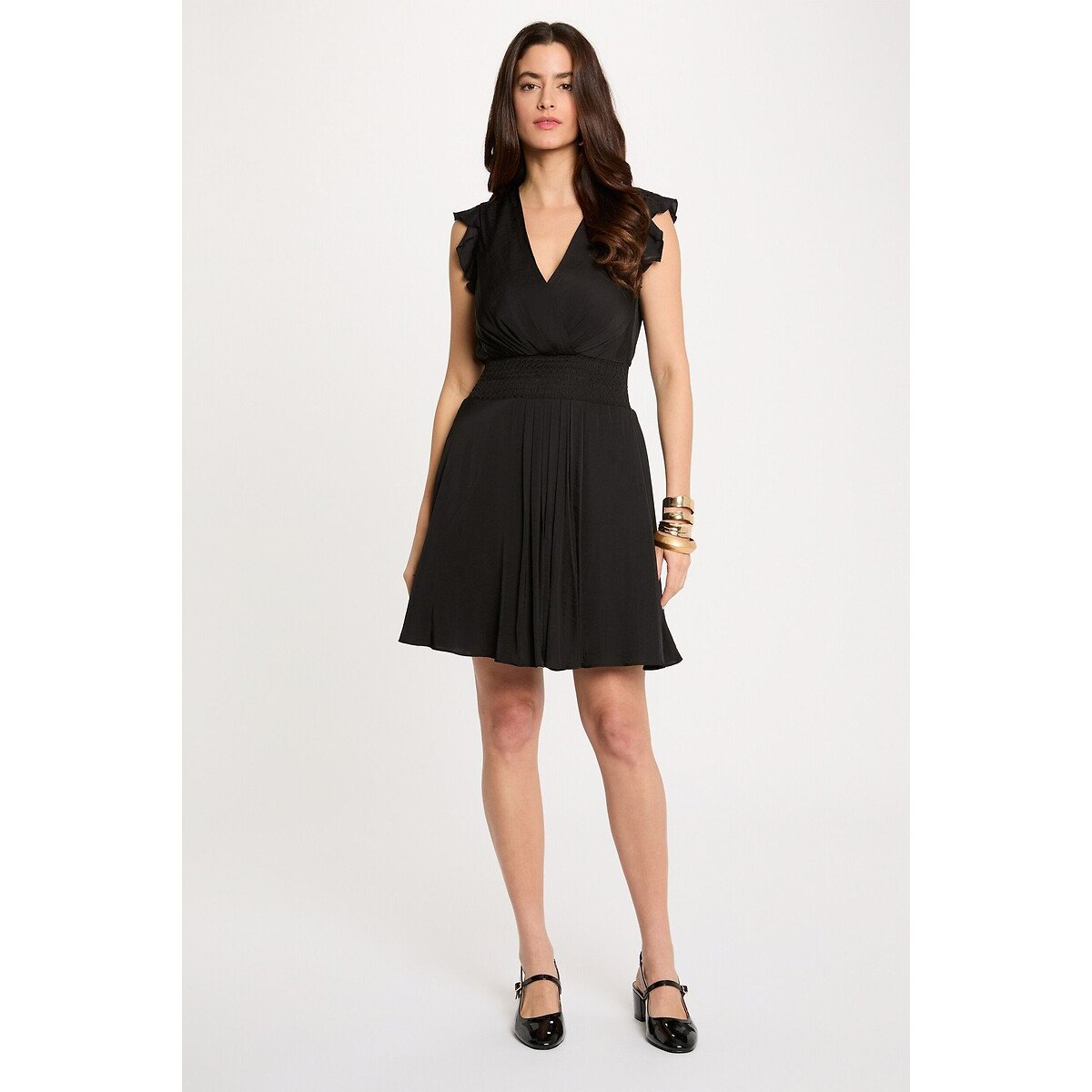 V-Neck Short Sleeve Mini Dress black, MORGAN