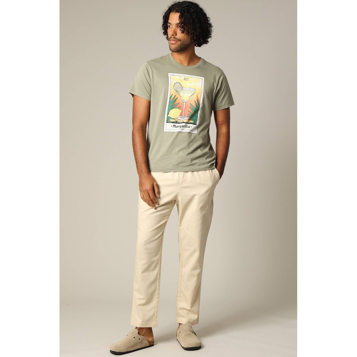 Pantalon en coton et lin avec taille élastiquée et cordon GLADES savane, DEELUXE