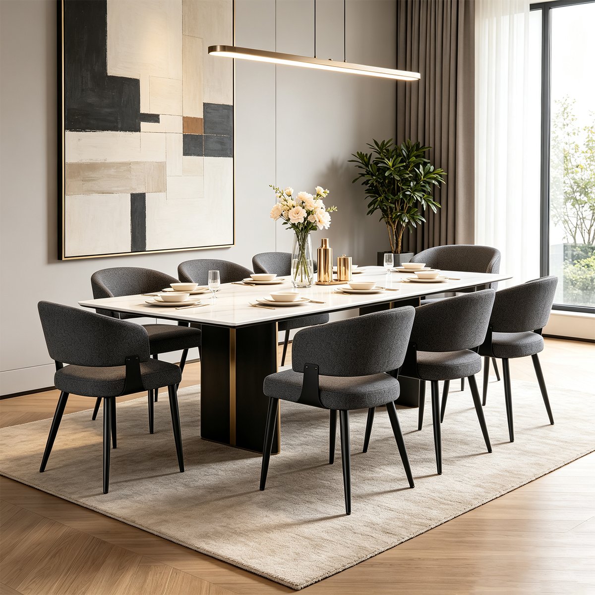 Lot de 6 chaises de salle à manger style industriel en tissu, CASEMI gris, MEUBLES COSY