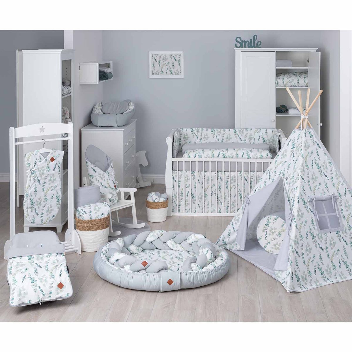 Lot de 2 langes en bambou aloe vera EUCALYPTUS eucalyptus, vert, gris, SEVIRA KIDS