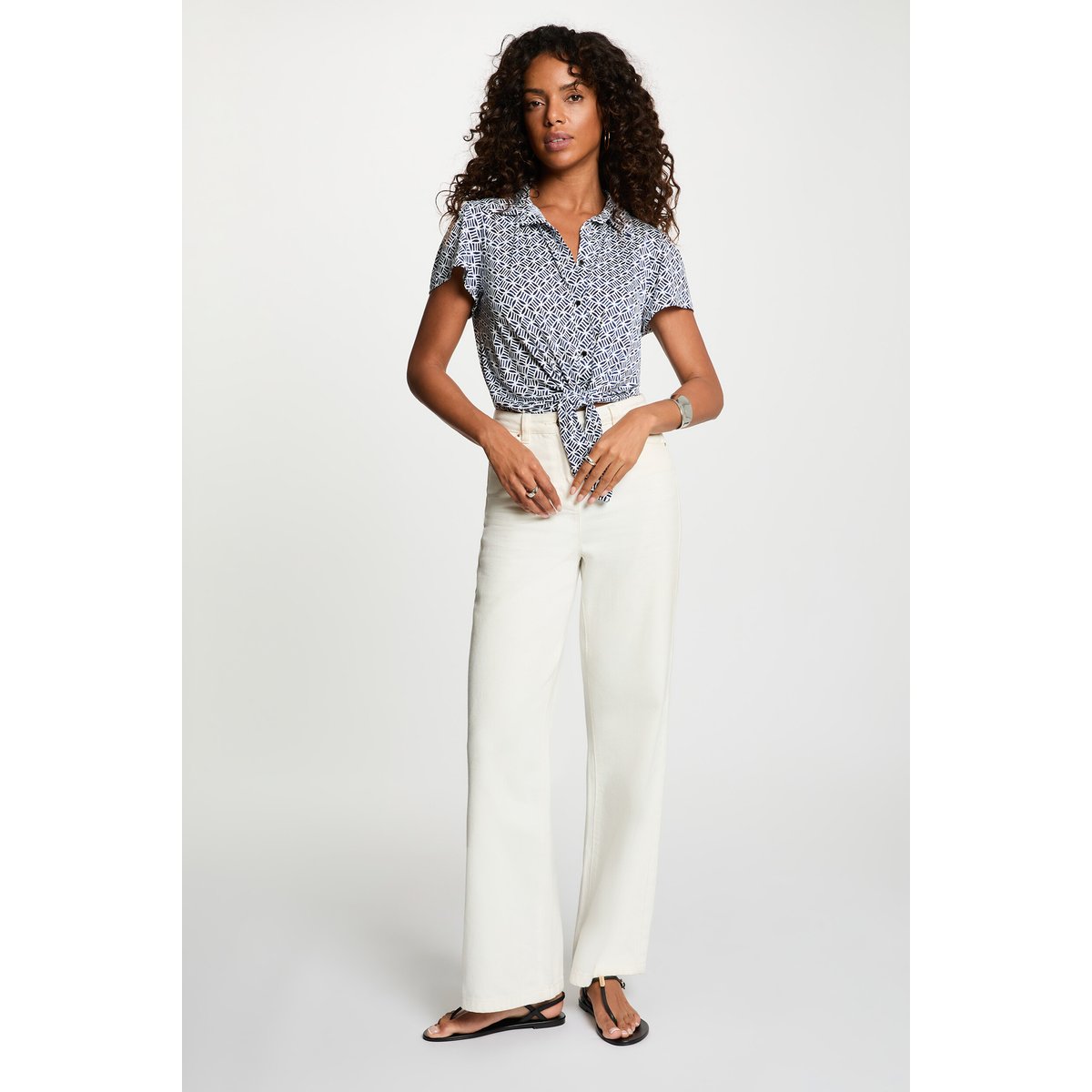 Chemise nouée col à revers blanc, MORGAN