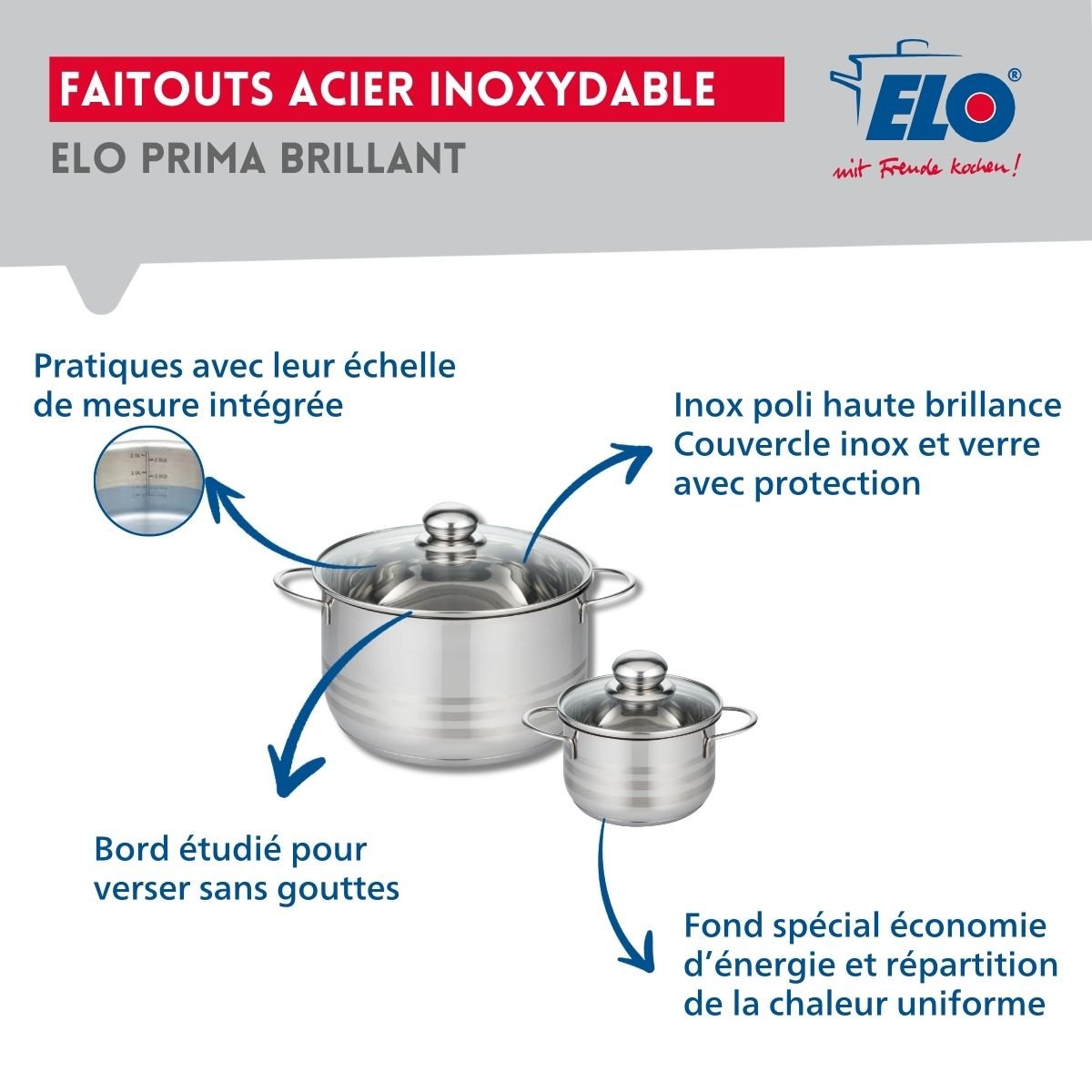 Batterie 1 poêle 20cm + 2 faitouts 12/20cm PRIMA BRILLANT noir, ELO