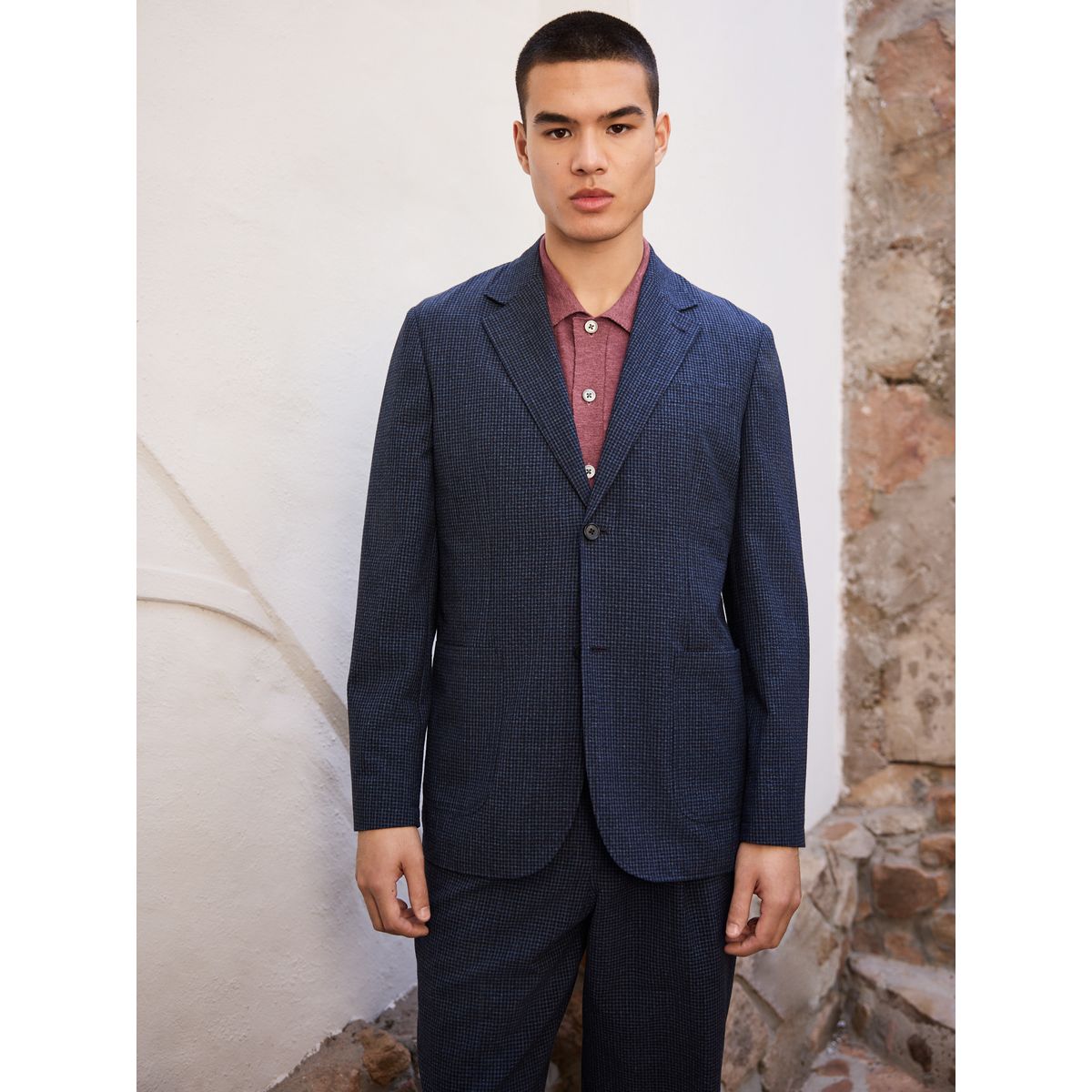 Veste de costume en laine vichy bleu marine, NEXT