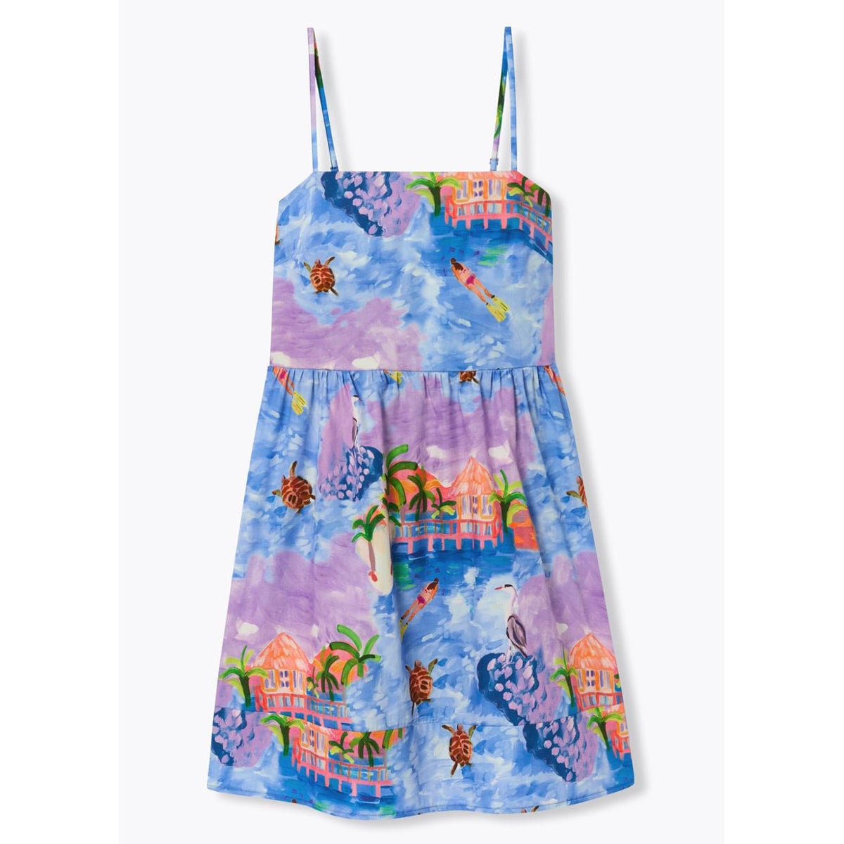 Robe courte imprimée paysage imprimé bleu, PROMOD