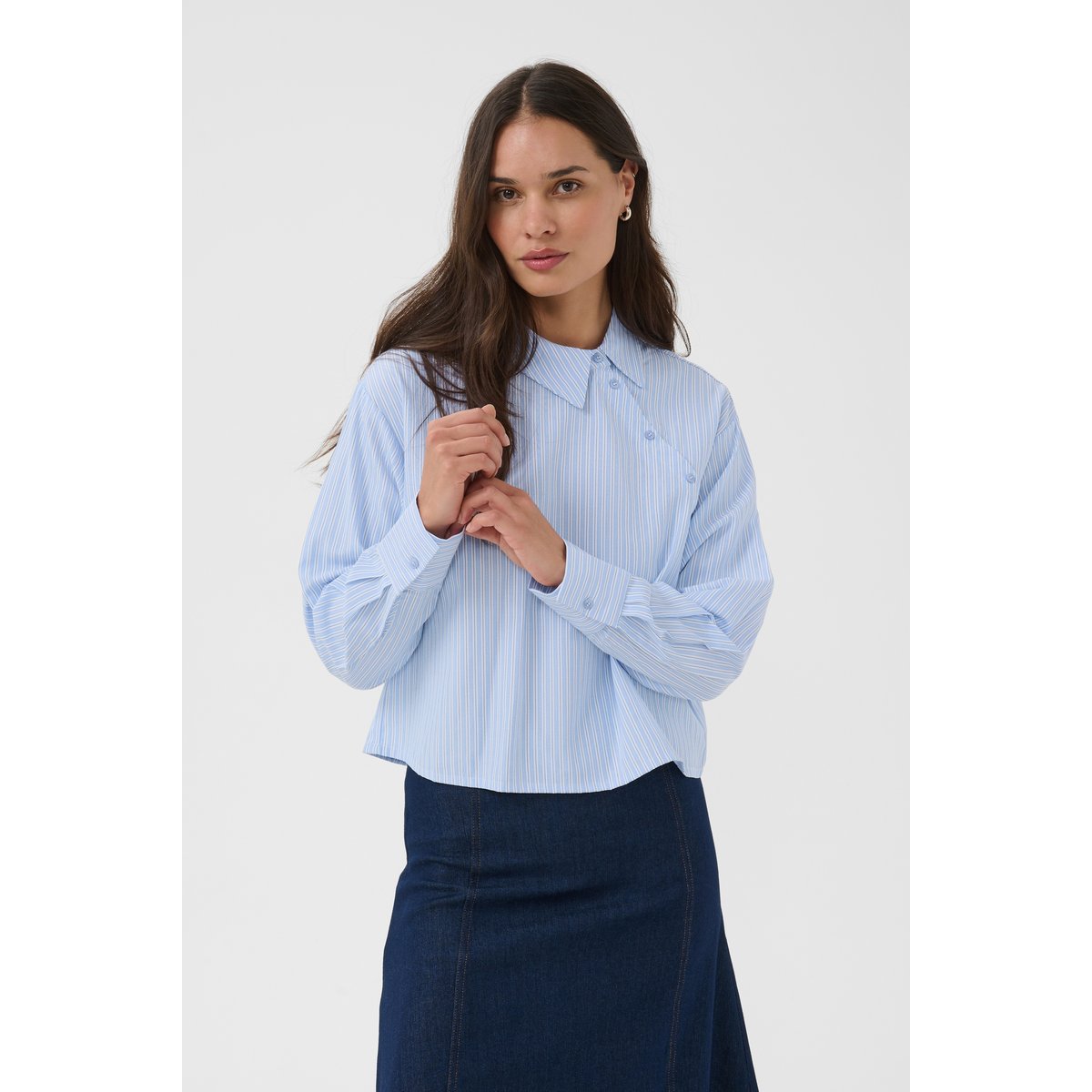 Chemise à manches longues bleu blanc cashmere blue/white stripe, KAFFE
