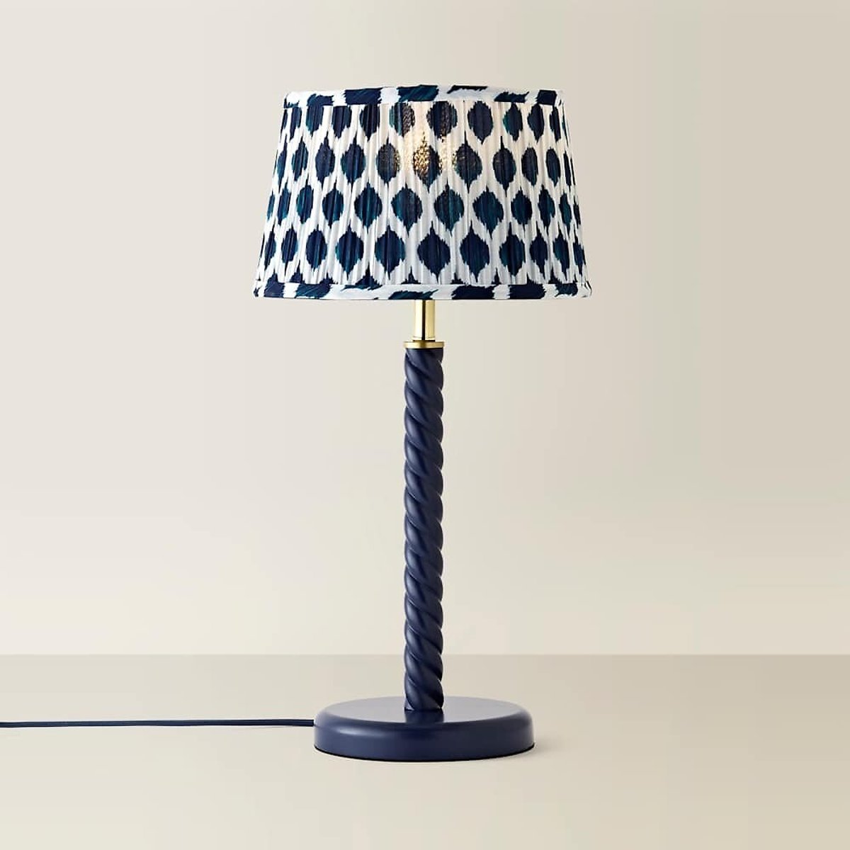 Amalia Twist Table Lamp with Ikat Taper Shade navy blue, SO'HOME