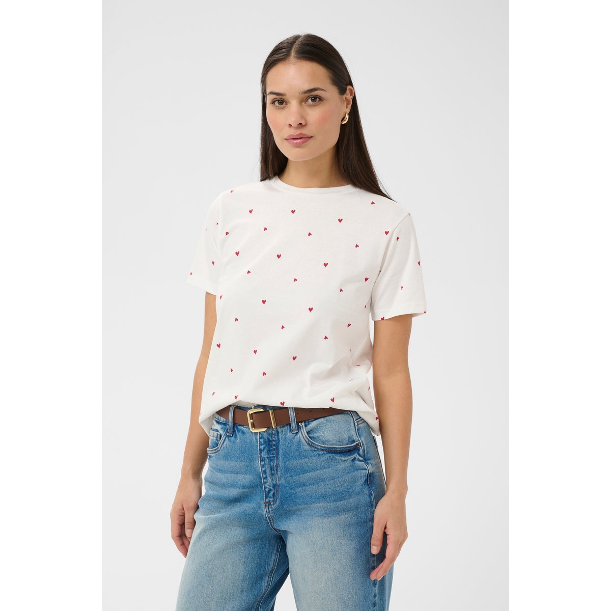 T-shirt à manches courtes blanc chalk w. red hearts, KAFFE