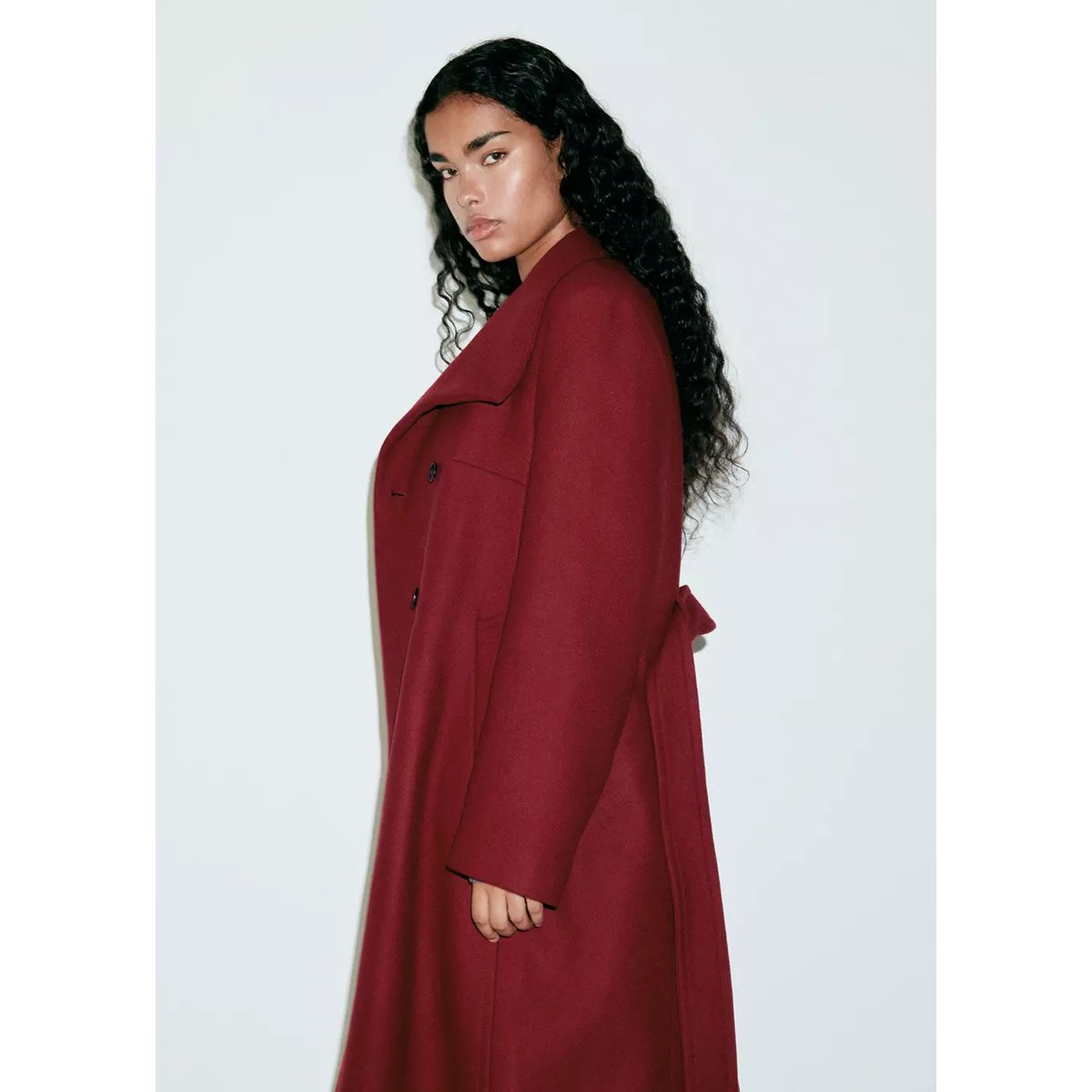 Manteau laine Manteco col cheminée rouge, MANGO