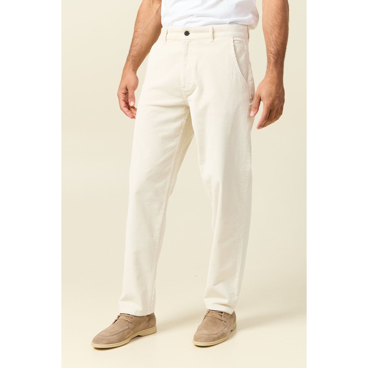 Pantalon droit en velours longueur 32 ecru, BONOBO