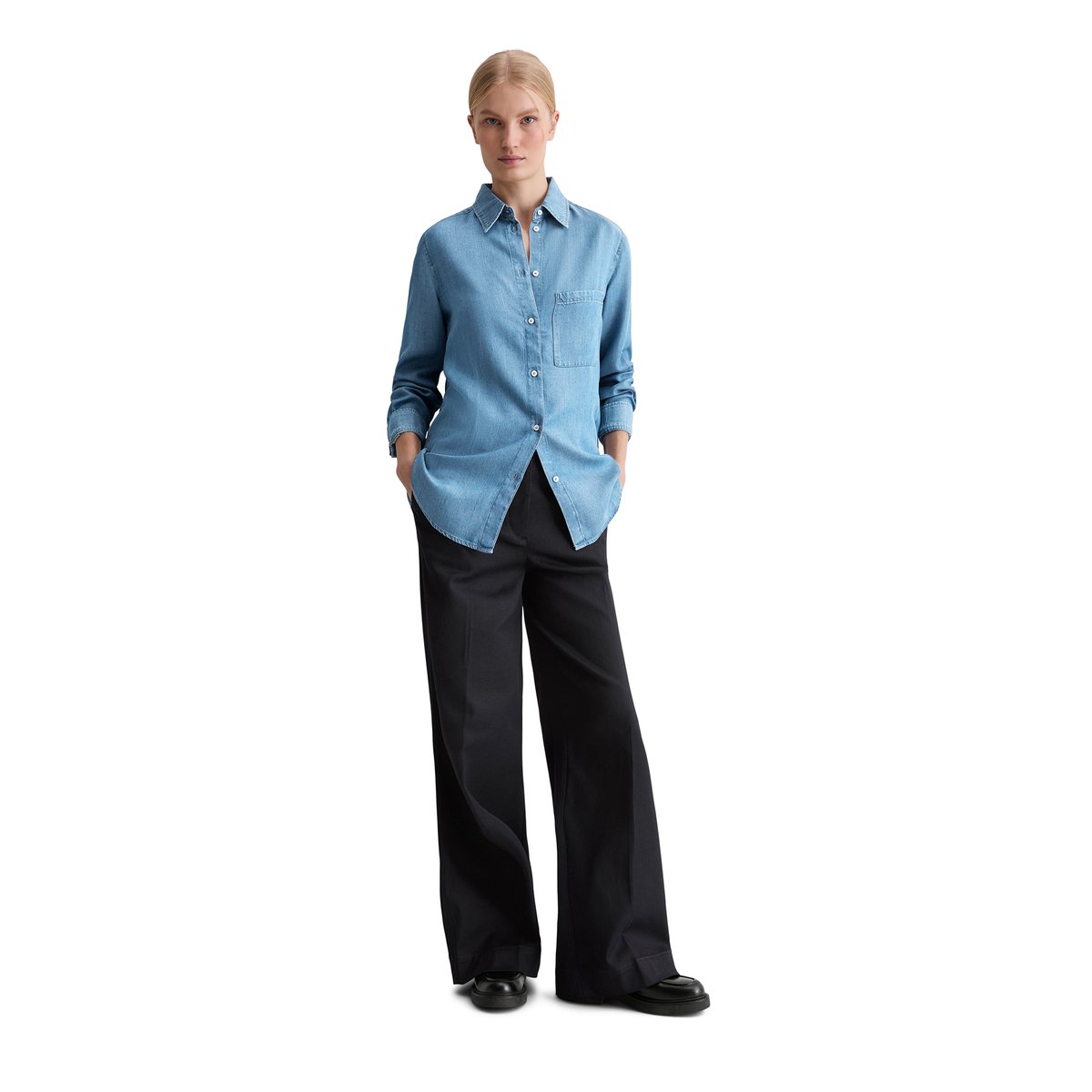 Blouse en jean regular en TENCEL™ Lyocell bleu moyen, MARC O'POLO