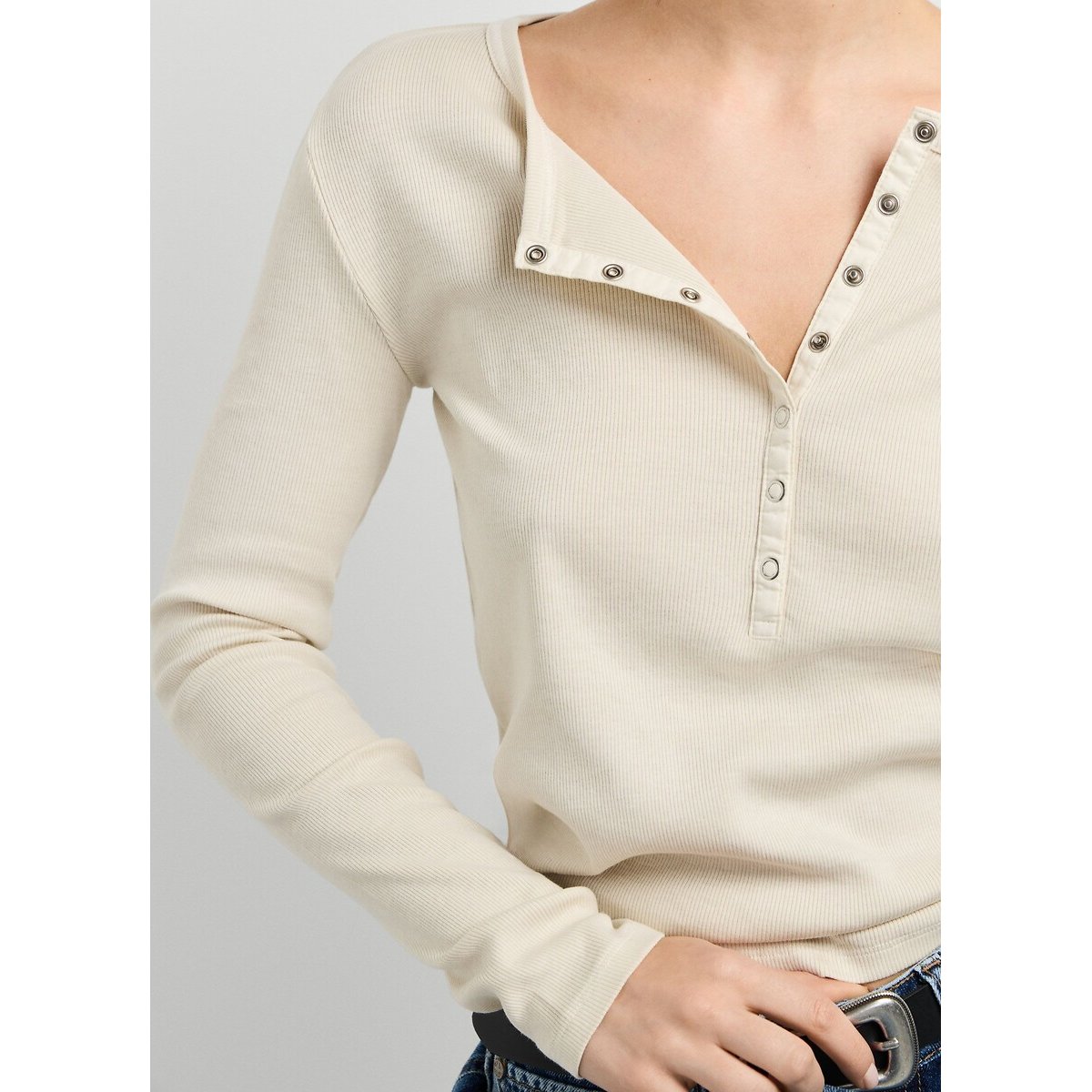T-shirt manches longues, col pressionné blanc, PEPE JEANS