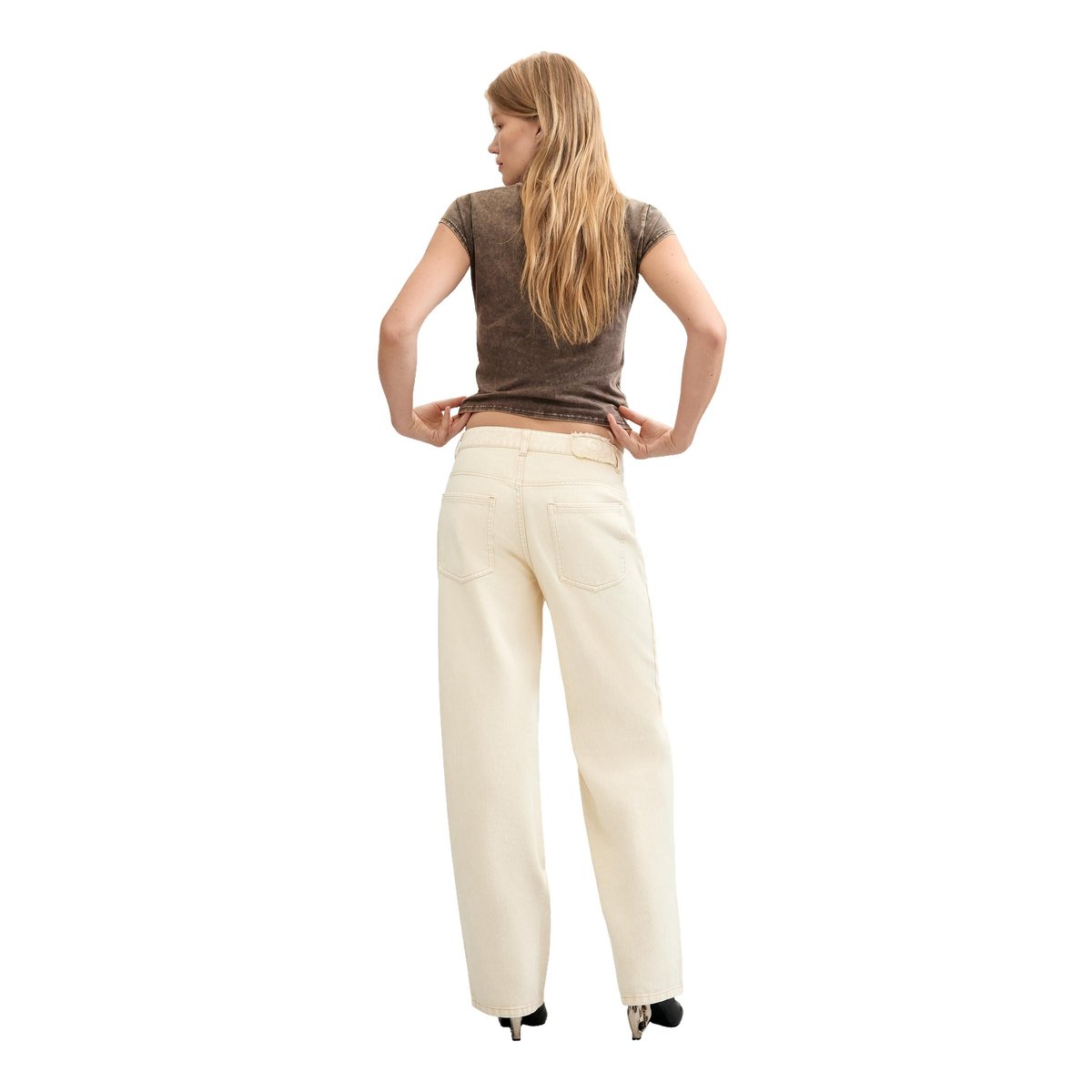 Pantalon en jean balloon brodé beige, DESIGUAL