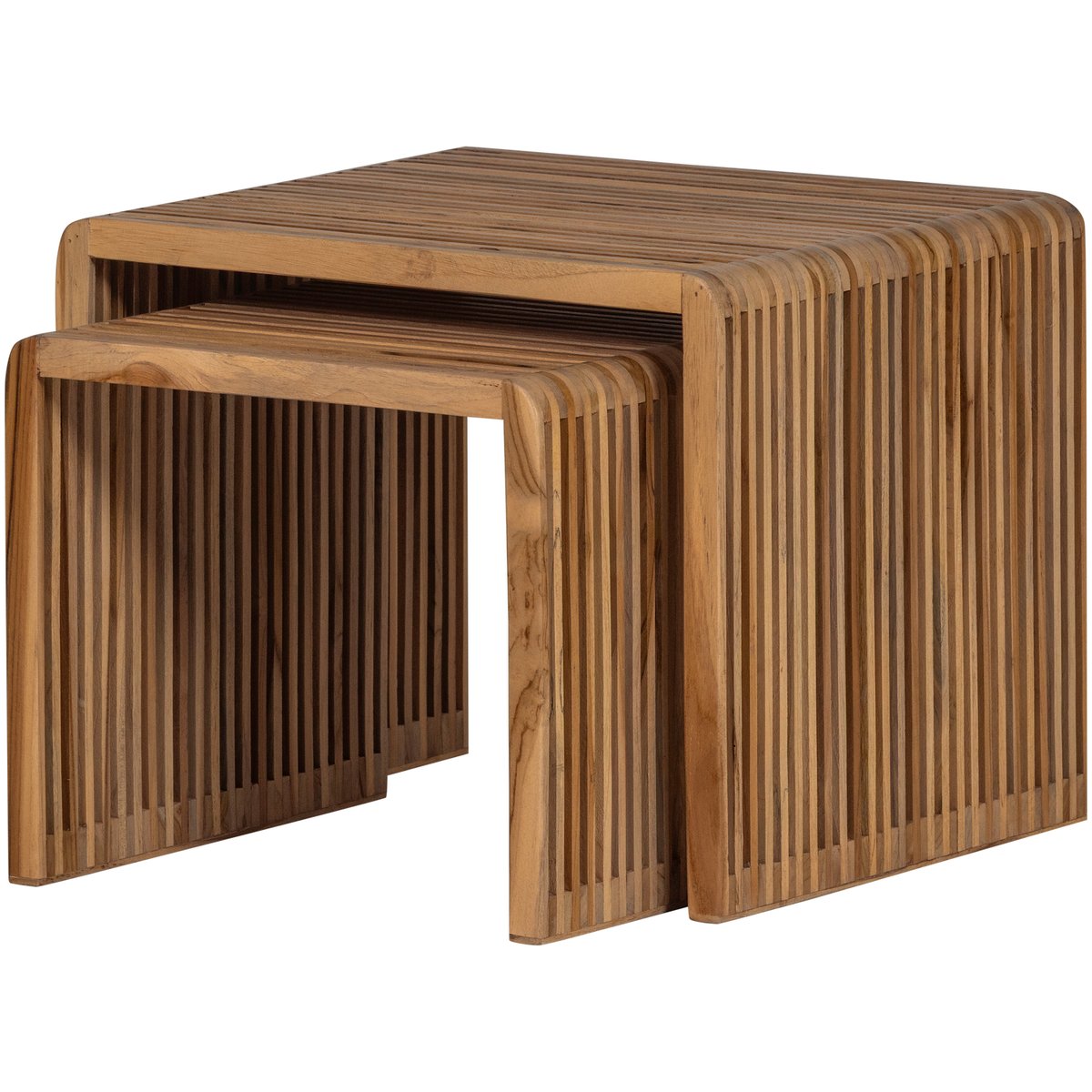 Lot de 2 table d'appoint en teck recyclé JASMIJN naturel, WOOOD